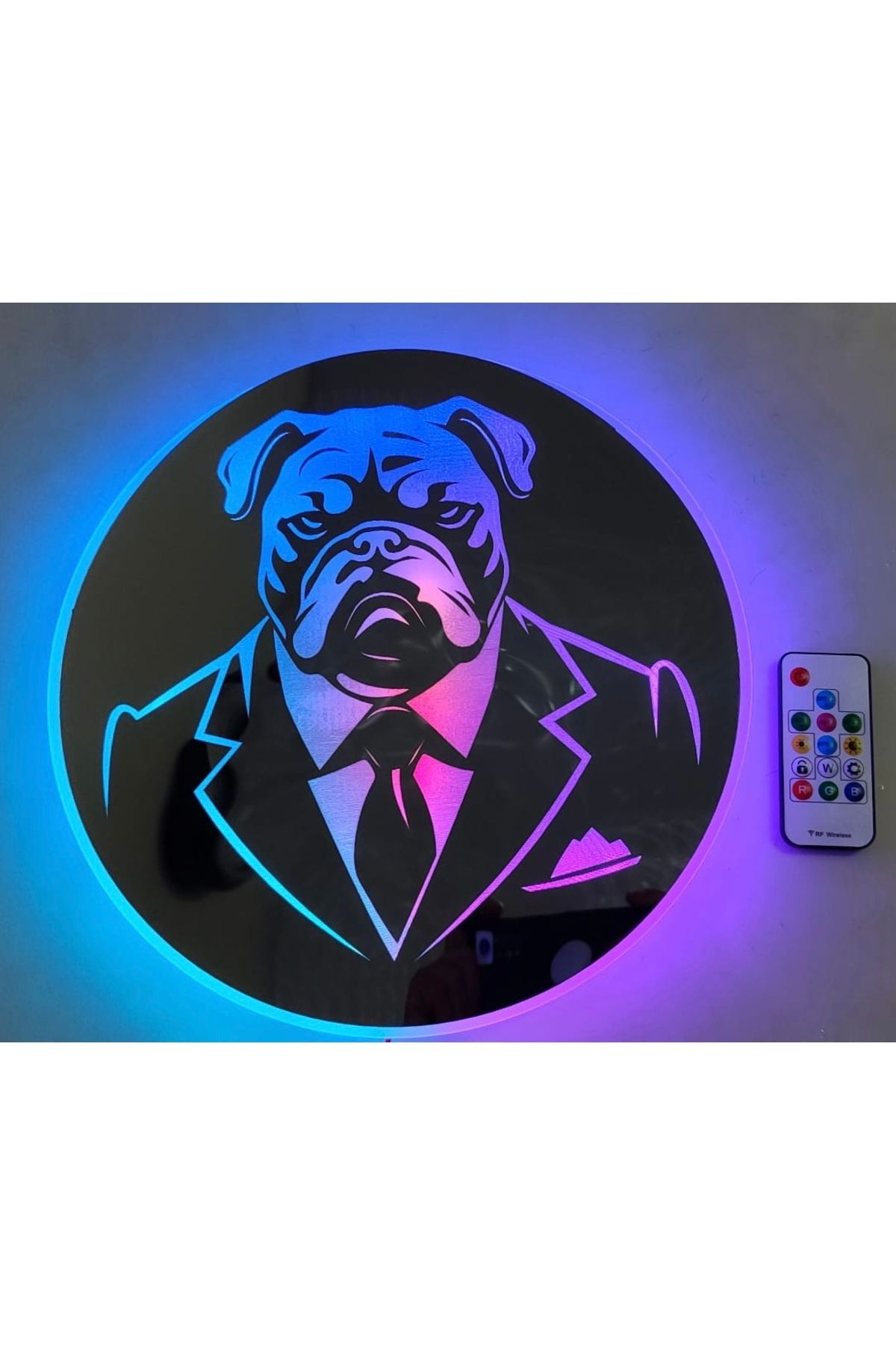 TasarımPleksi Buldog Pixel Ledli Pleksi Ayna ( Rengarenk )
