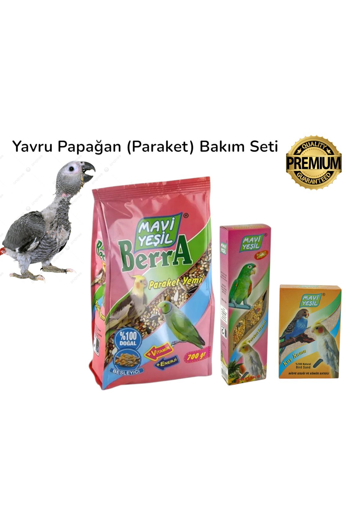 Mavi Yeşil Berra Yavru Papağan (Paraket) Tam Beslenme Seti – Yemi, Krakeri, Mineral Katkısı