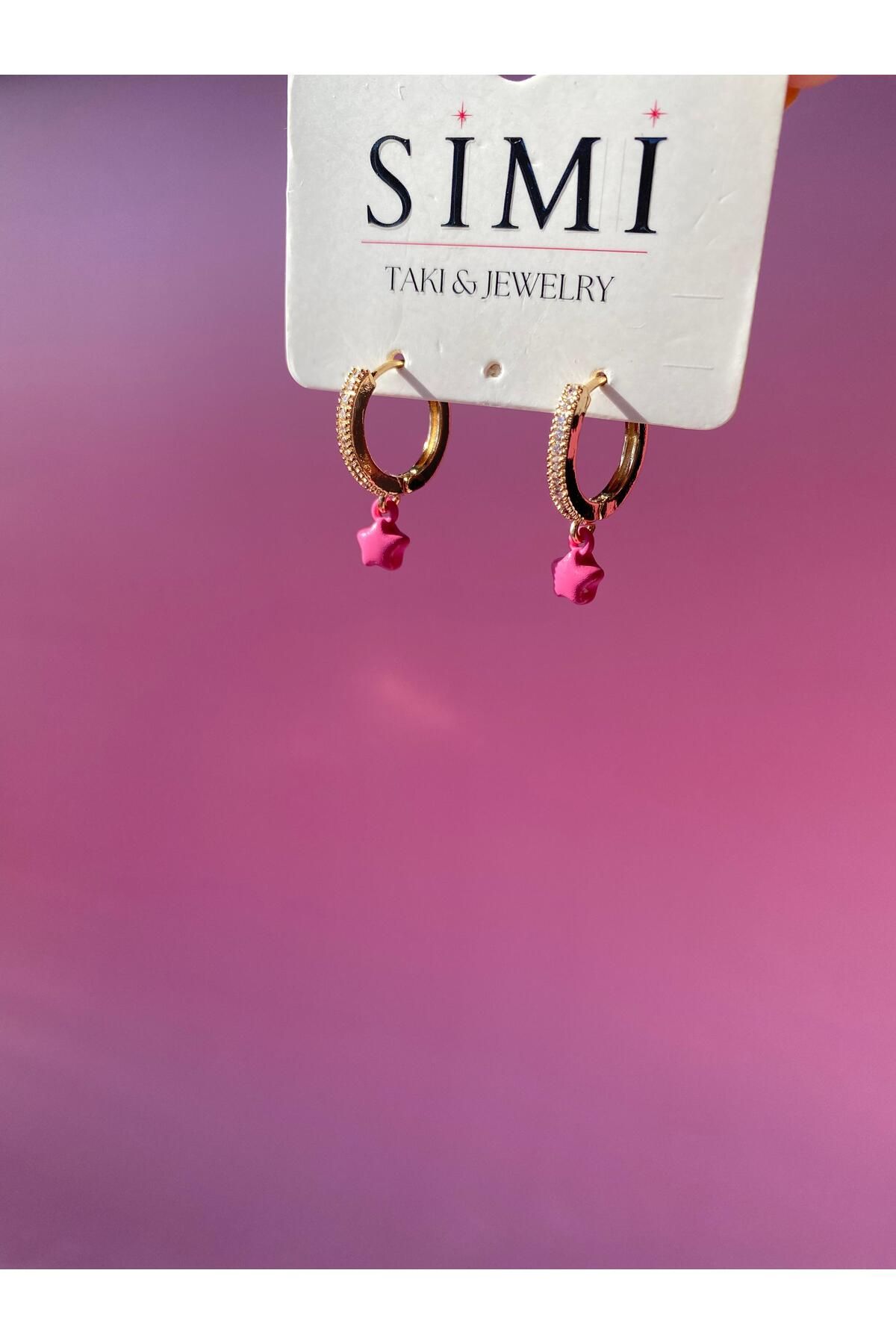 SİMİ TAKI VIP Pembe Yıldızlı Küpe