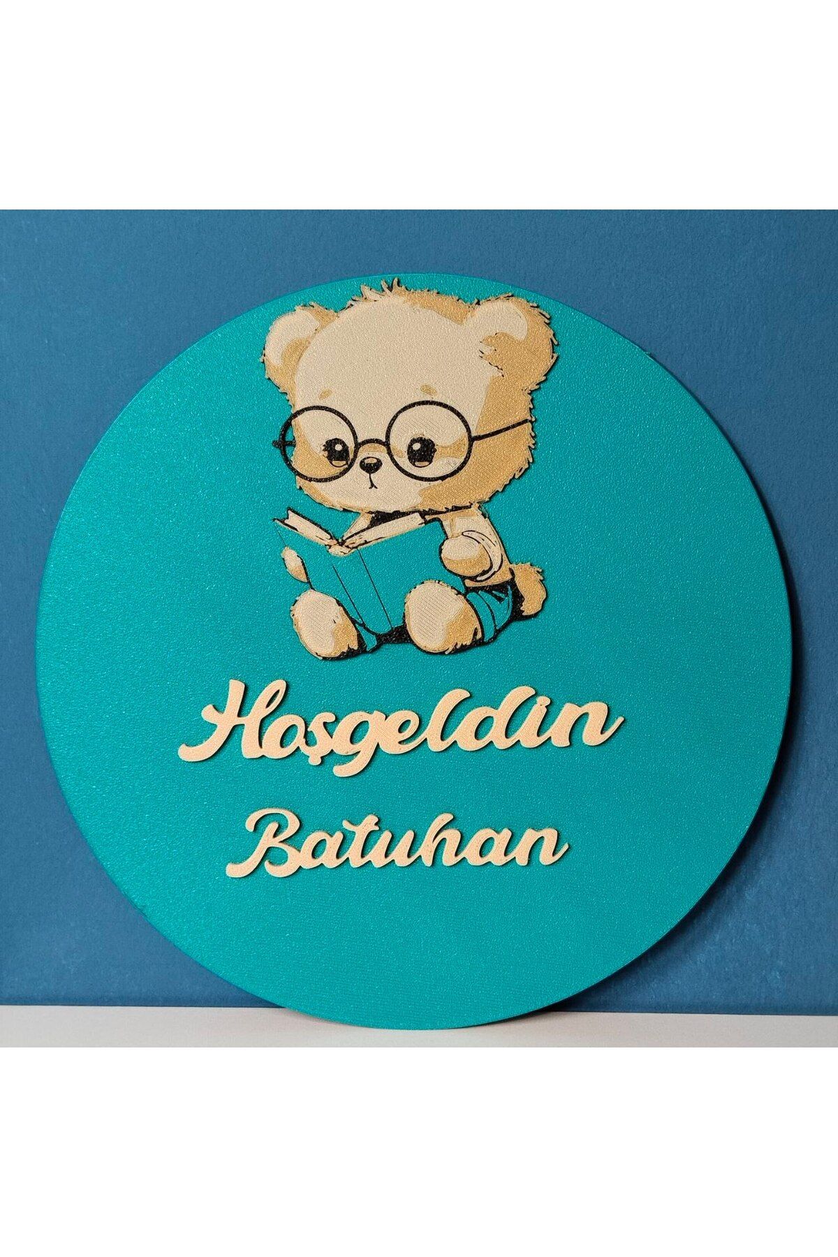Handmade İsme Özel Ayıcıklı Bebek Ve Çocuk Odası 3D Yuvarlak Kapı Süsü Isimlik Bebek Kapı Süsü