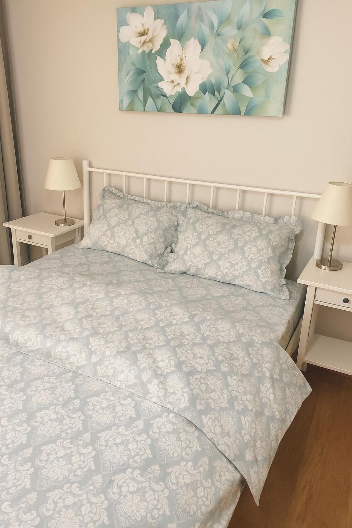 Home NEVRESİM TAKIMI %100 Organik Pamuk,Lastikli Carşaf+2 Fırfırlı Yastık Kılıfı, Fermuarlı Nevresim