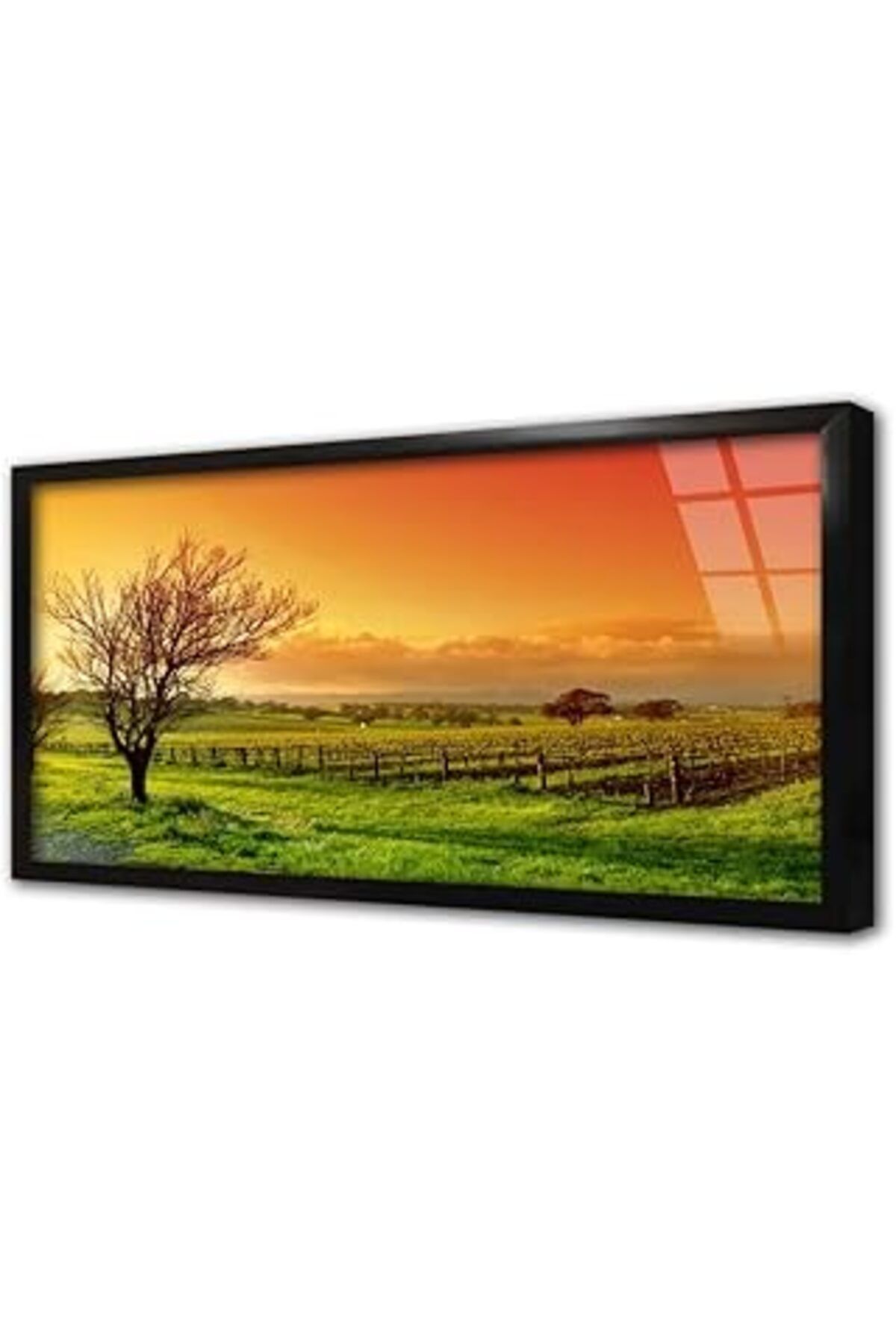 Pazarcan Kızıl Gökyüzü Ve Yeşil Doğa Çerçeveli Cam Tablo 20X30 Cm Ca20252