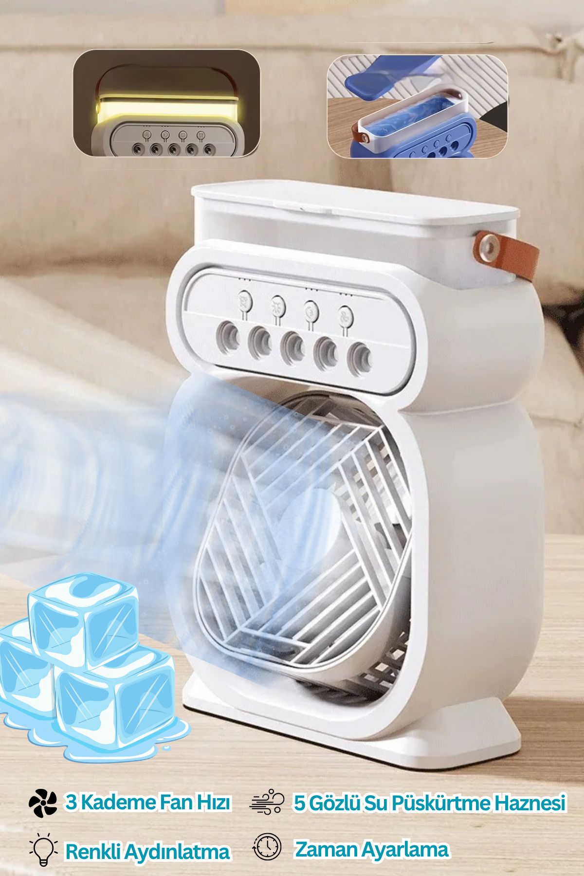 Abbruch 450ml Buzlu Su Püskürtmeli 3 Kademe Masaüstü Fan Pervane 3in1 Vantilatör/Nemlendirici/Led Aydınlatma