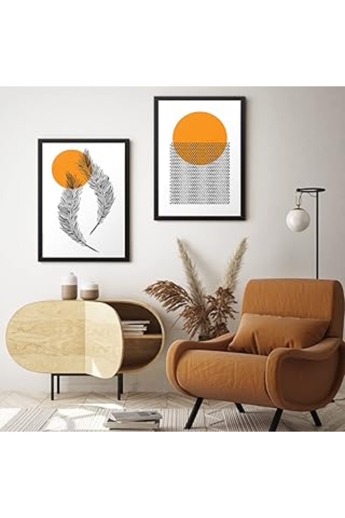 Pazarcan Tabloshop Turuncu Dolunay Çerçeveli Poster Tablo Seti 26 X 35Cm (2 Adet)
