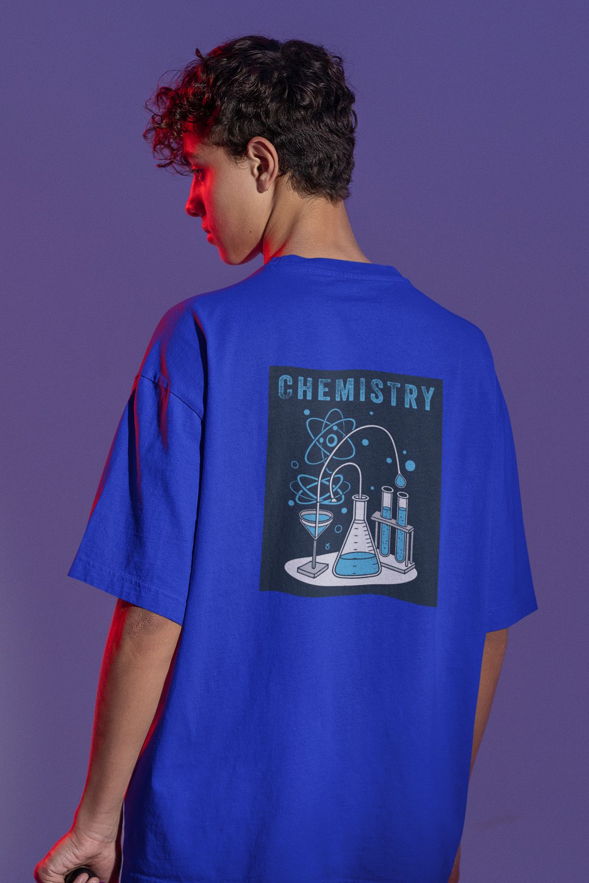 Uniquetex NUBENSE / KİMAS-06 - Oversize Unisex Kimya Baskılı Sax Mavi Bisiklet Yaka T-shirt (Bilim Tişört)
