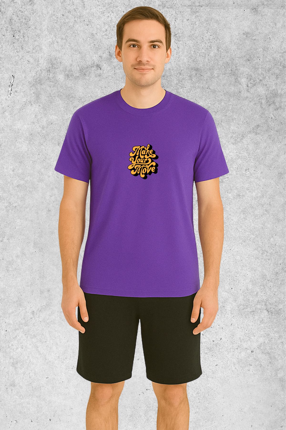 MOLICO Basic Unisex sıfır yaka kısa kollu MAKE YOUR MOVE BASKILI TSHİRT