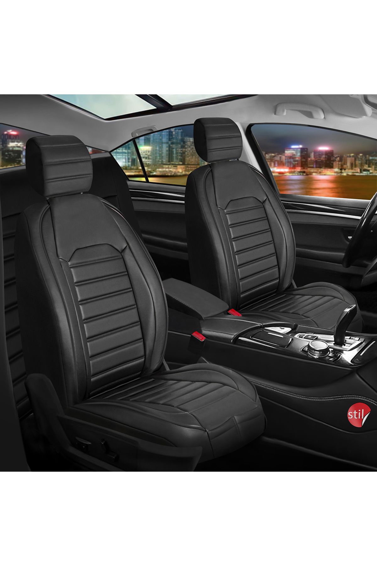autogoodstore Skoda Karaq Uyumlu Lüx Deri Oto Koltuk Kılıfı Ön Arka Takım Çizgili Model Tam Siyah