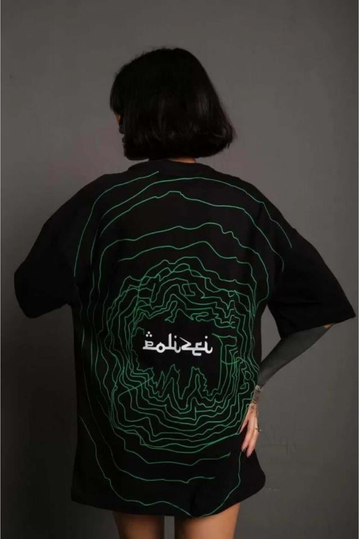 modamtn Bisiklet Yakalı Sırt Baskılı Oversize T-Shirt - Siyah