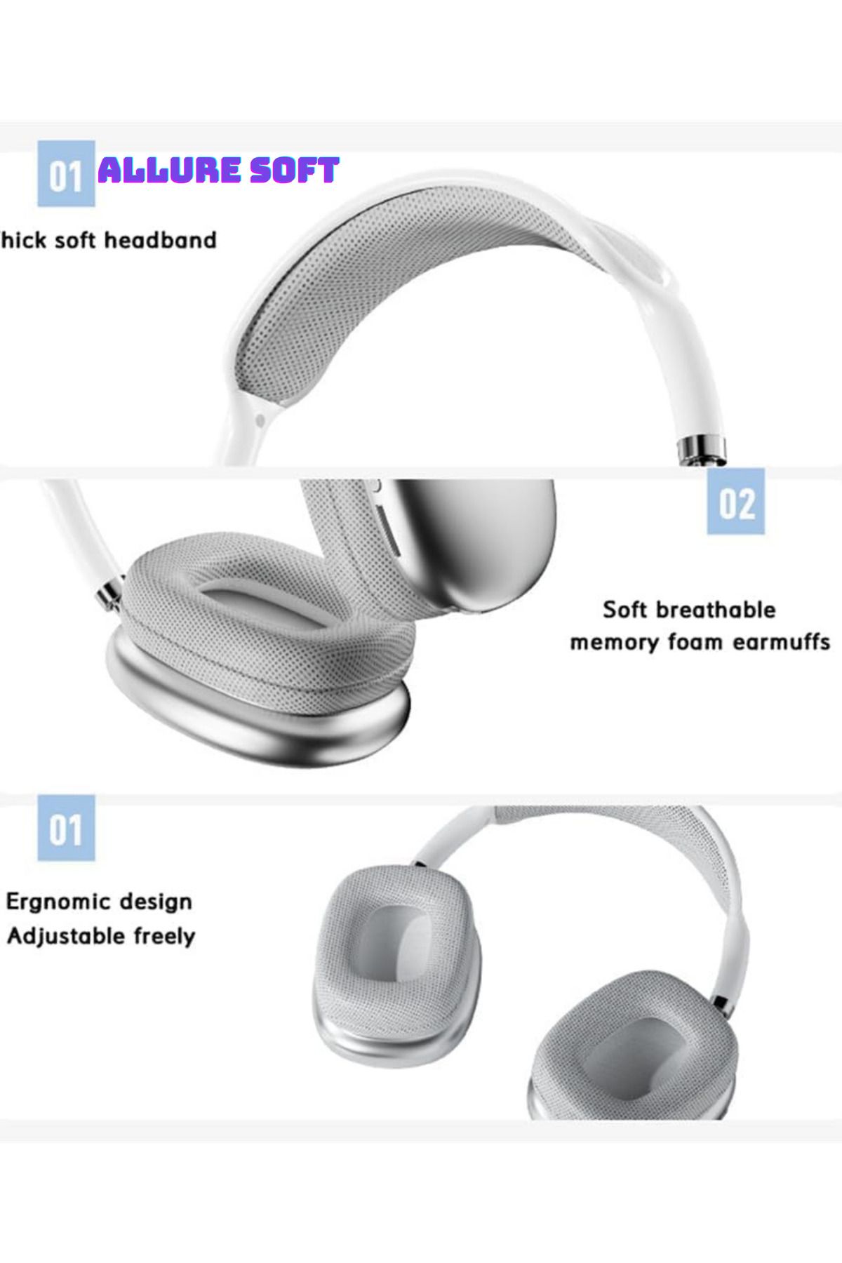 Allure soft P9 Bluetooth Kulaklık Güçlü Bas Şık Görünüm
