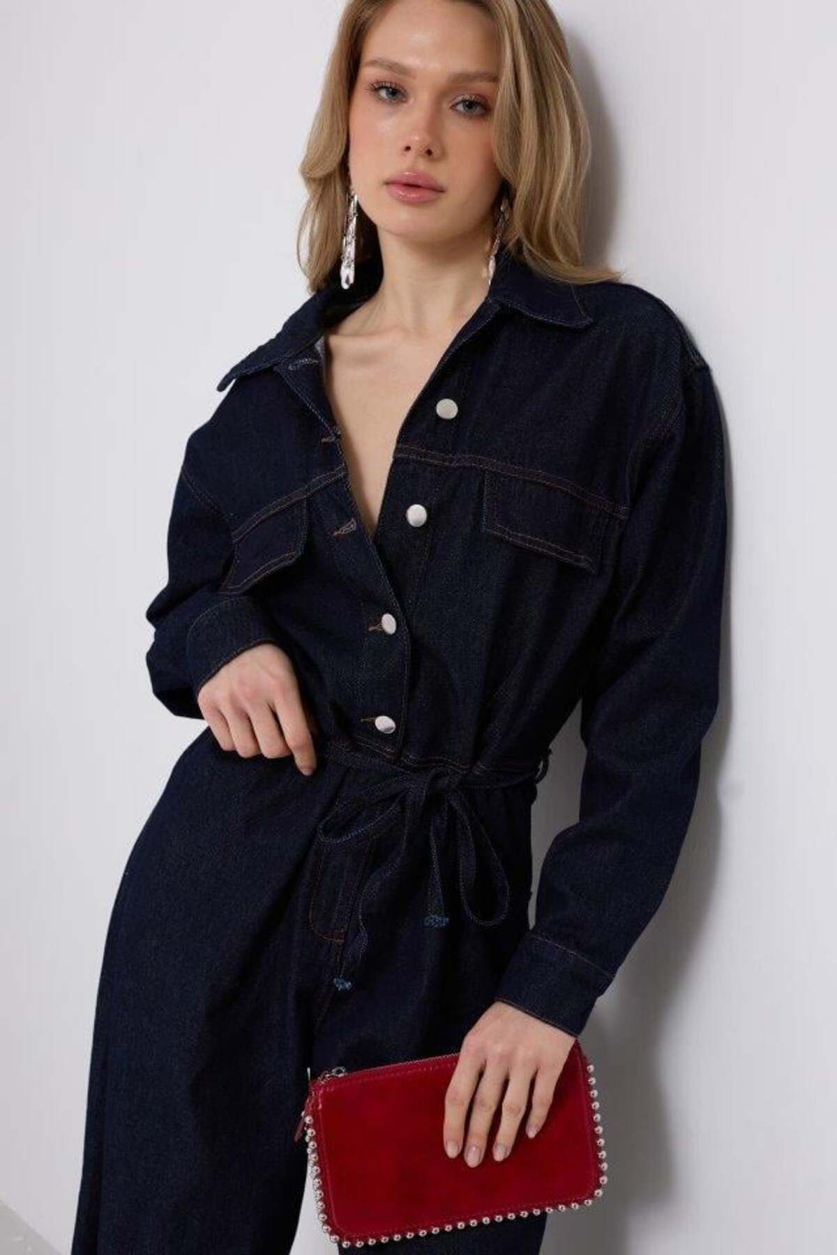 modamtn Düğme Detaylı Denim Tulum