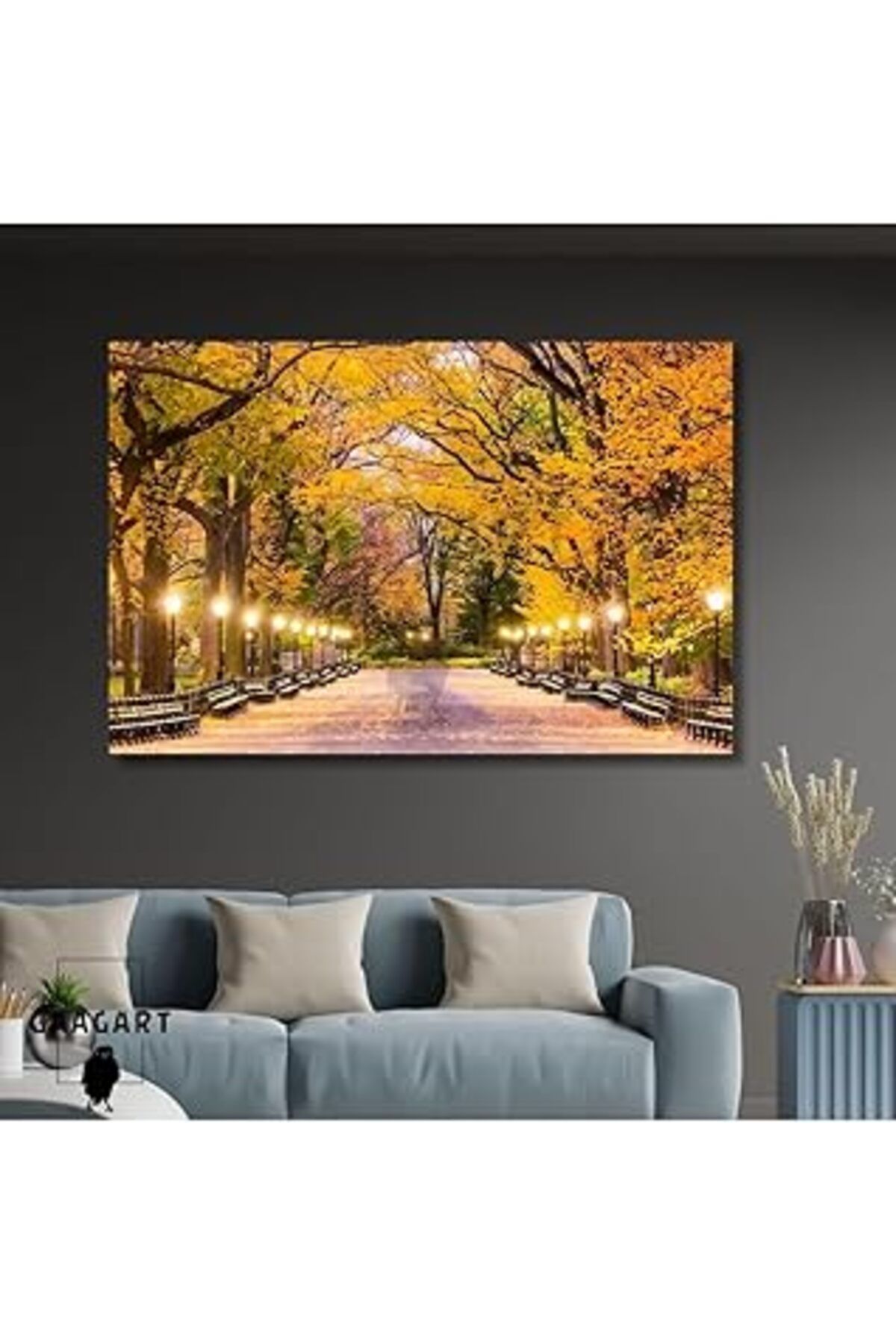 Pazarcan Gaagart Tekli Yatay Kanvas Duvar Tablosu Işıklı Ağaçlı Park Manzarası, 100 X 70