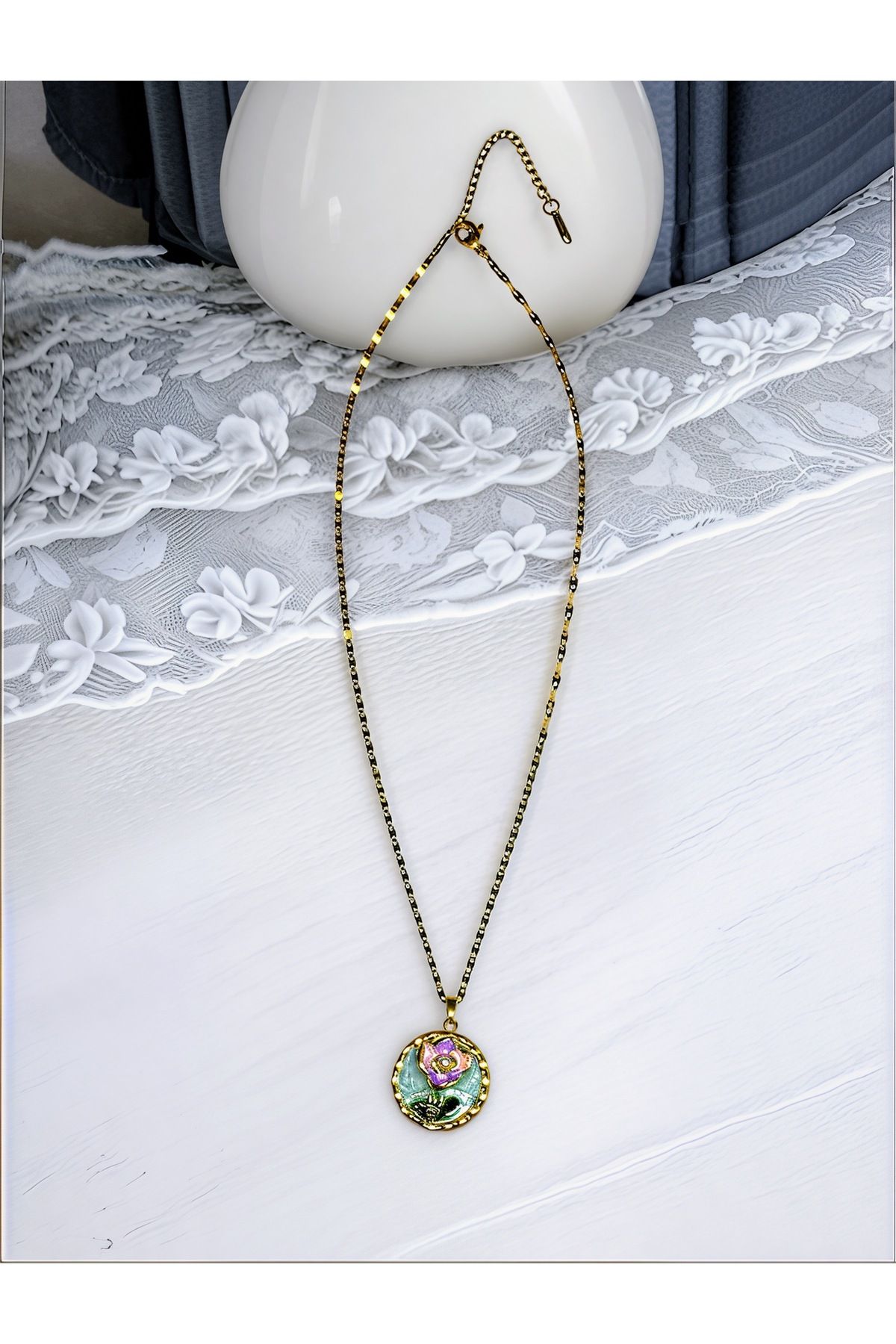 Style Accesories Gold Desenli Çelik Bahar Kolyesi