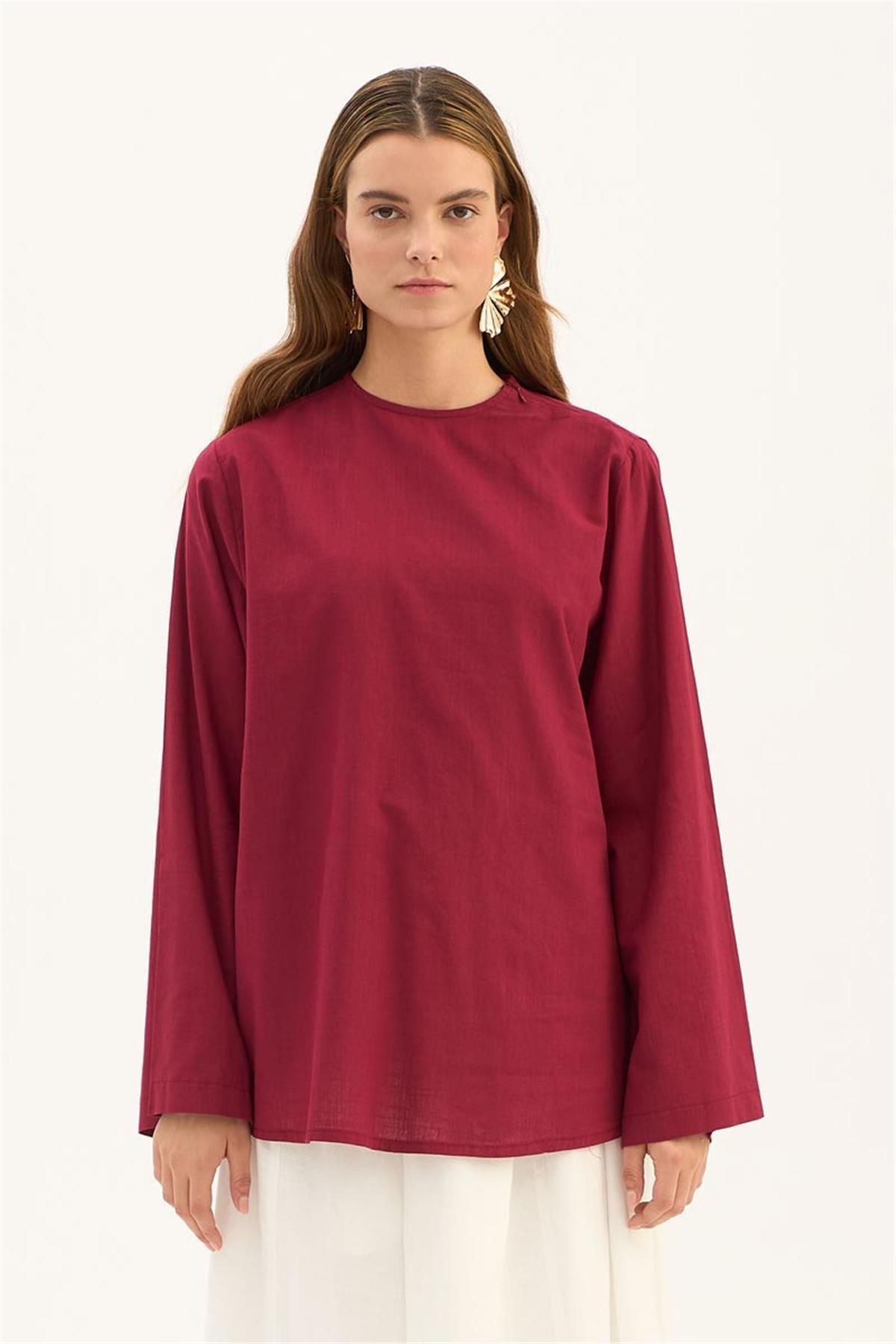 ALYOSHA FASHION Arkası Fiyonklu Bluz Bordo