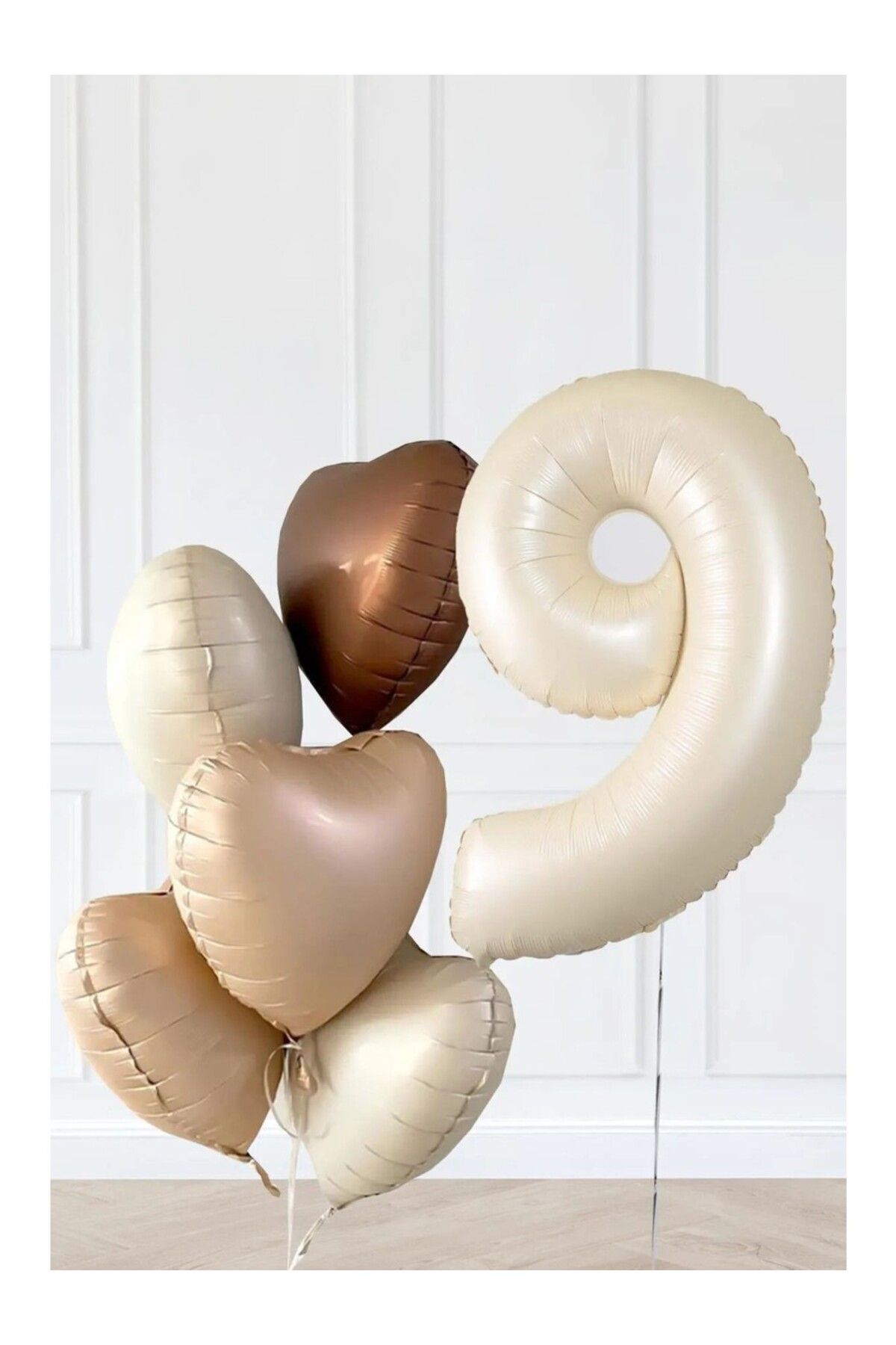 Papatya Party Yaş Temalı Retro Bej Yaş Balonlu Latte Bej Kahve Kalpli Retro Doğum Günü Yaş Balon Set