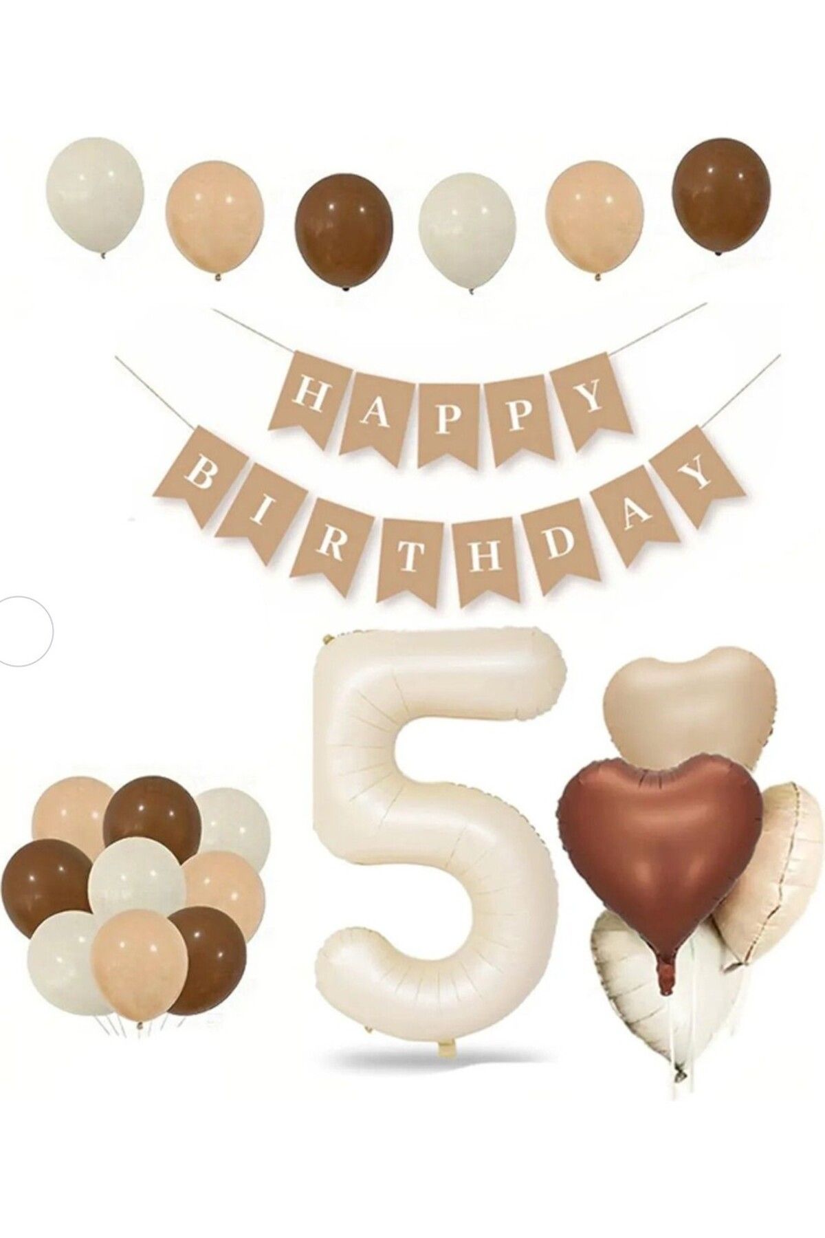 Papatya Party Tüm Yaşlar Retro Doğum Günü Seti Krem Rakam Folyo Banner Kalp Folyo Balon