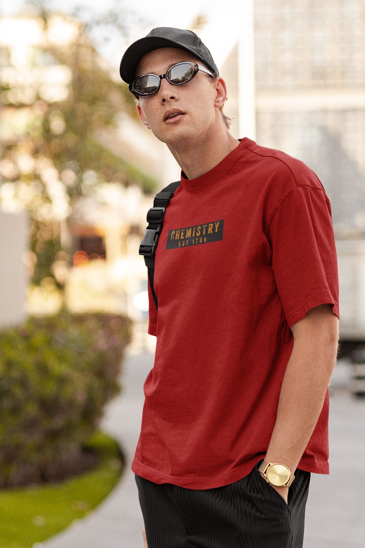 Uniquetex NUBENSE / KİMAS-19 - Oversize Unisex Kimya Baskılı Bordo Bisiklet Yaka T-shirt (Bilim Tişört)