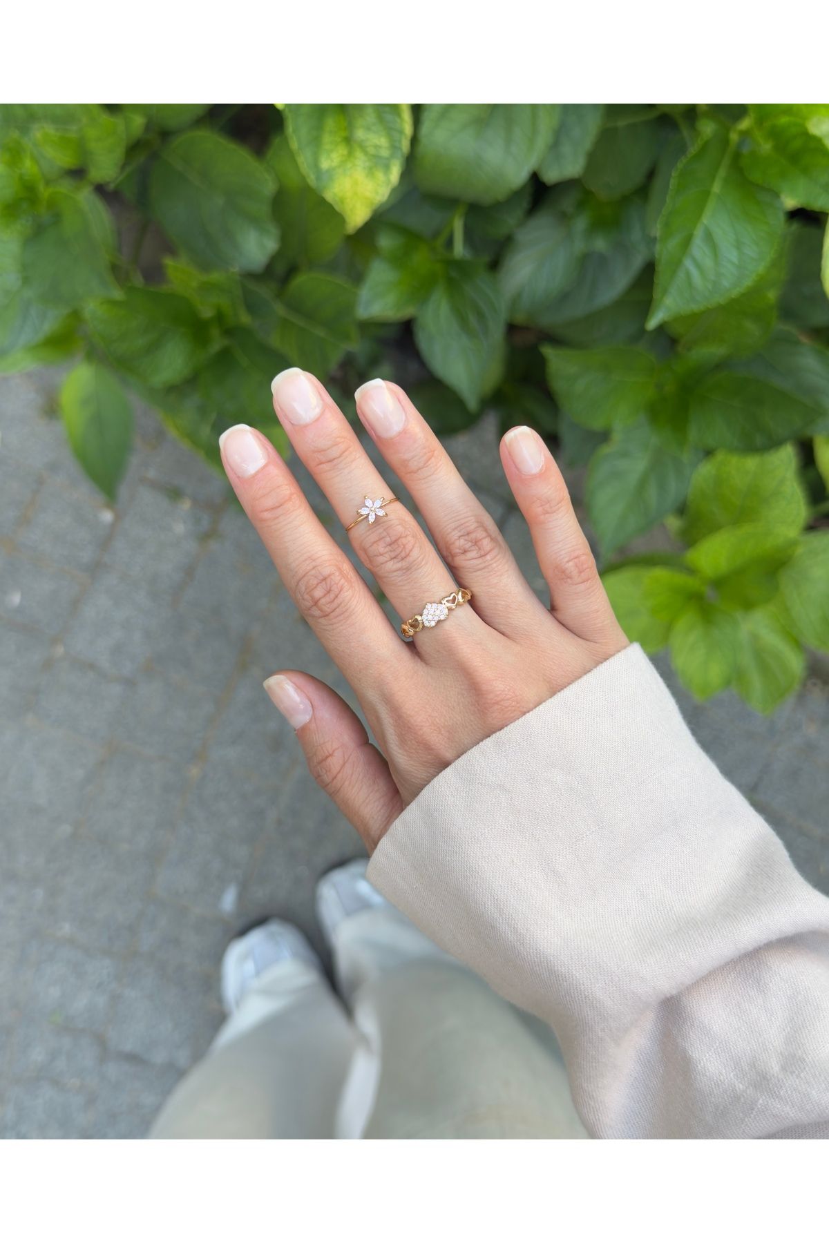 kems jewels Kalp Model Zirkon Taşlı Altın Kaplama Ayarlanabilir Çelik Yüzük