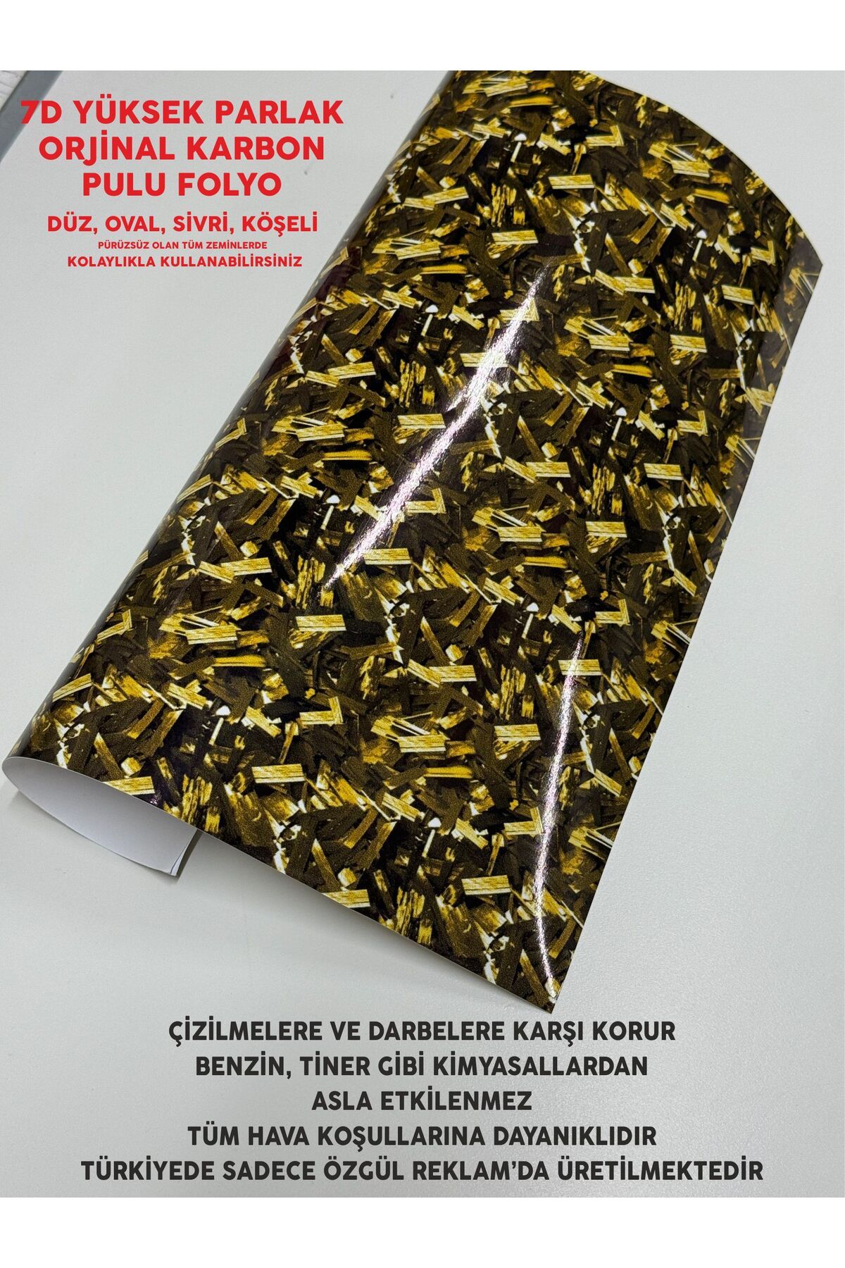 ÖZGÜL REKLAM Yüksek Parlak Orijinal Karbon Fiber Folyo / 7D Karbon Fiber Folyo / Karbon Pulu Folyo 50x25 CM