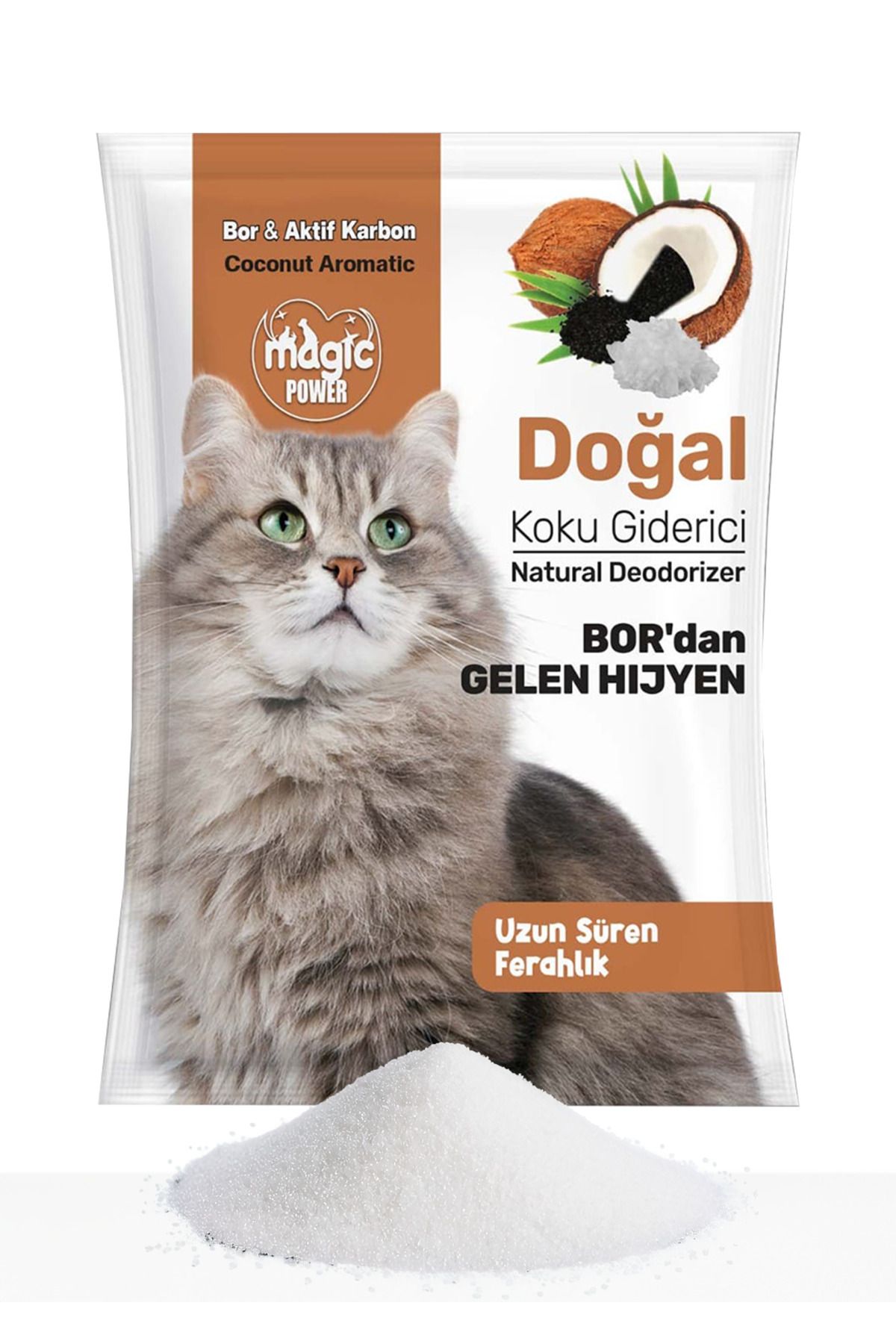 Eva & Wall-e Kedi Kumu Koku Giderici Doğal Formül | Bor & Aktif Karbon | 25g Şase Hindistan Cevizi Aromalı