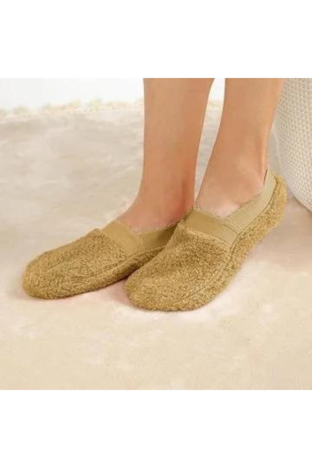 Minim Kadın Peluş Ev Çorabı Hardal