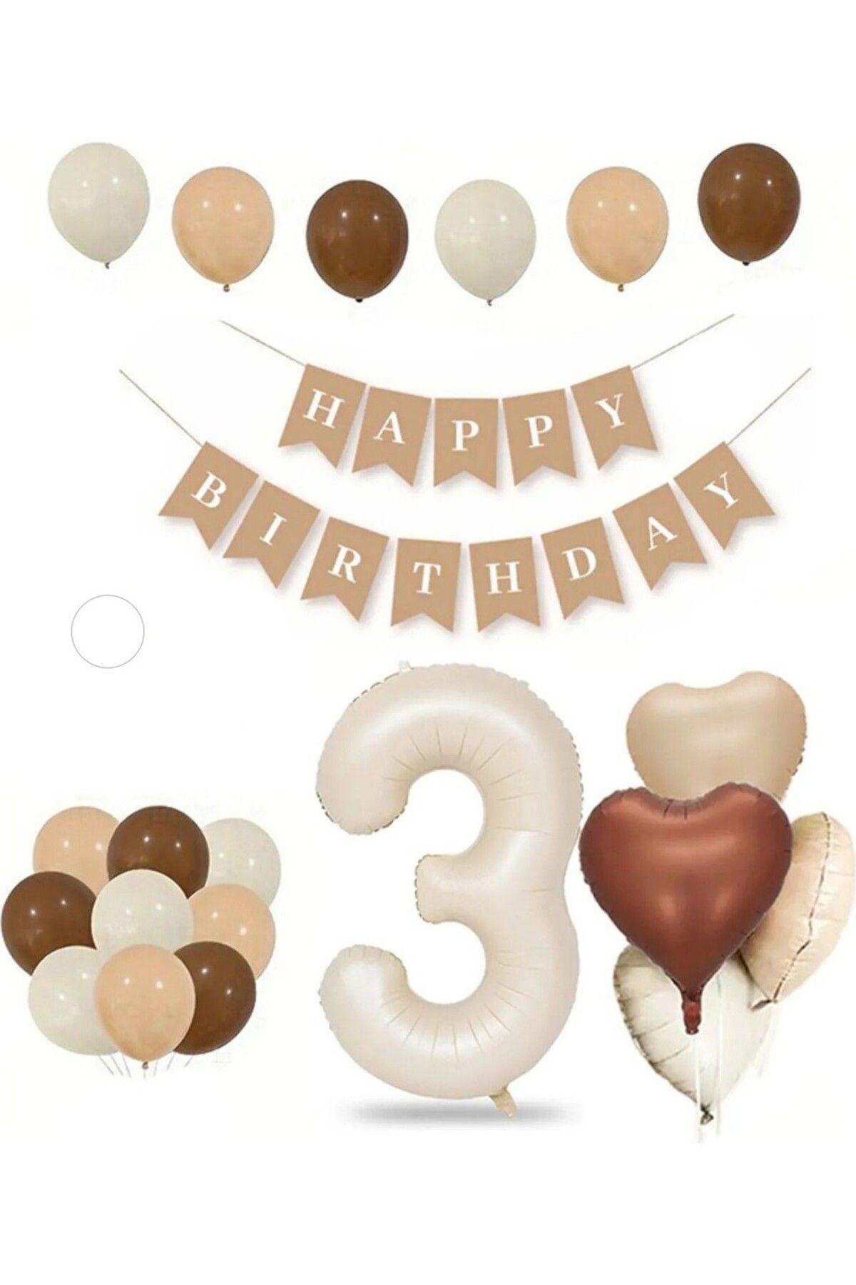 Papatya Party Tüm Yaşlar Retro Doğum Günü Seti Krem Rakam Folyo Banner Kalp Folyo Balon