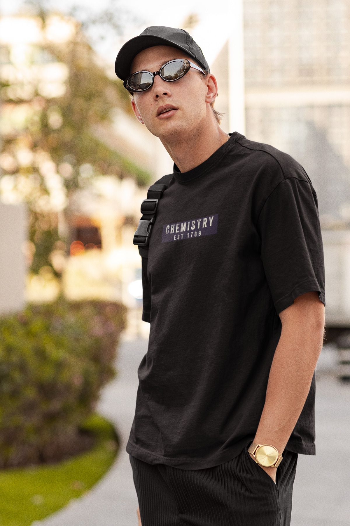 Uniquetex NUBENSE / KİMAS-15 - Oversize Unisex Kimya Baskılı Siyah Bisiklet Yaka T-shirt (Bilim Tişört)