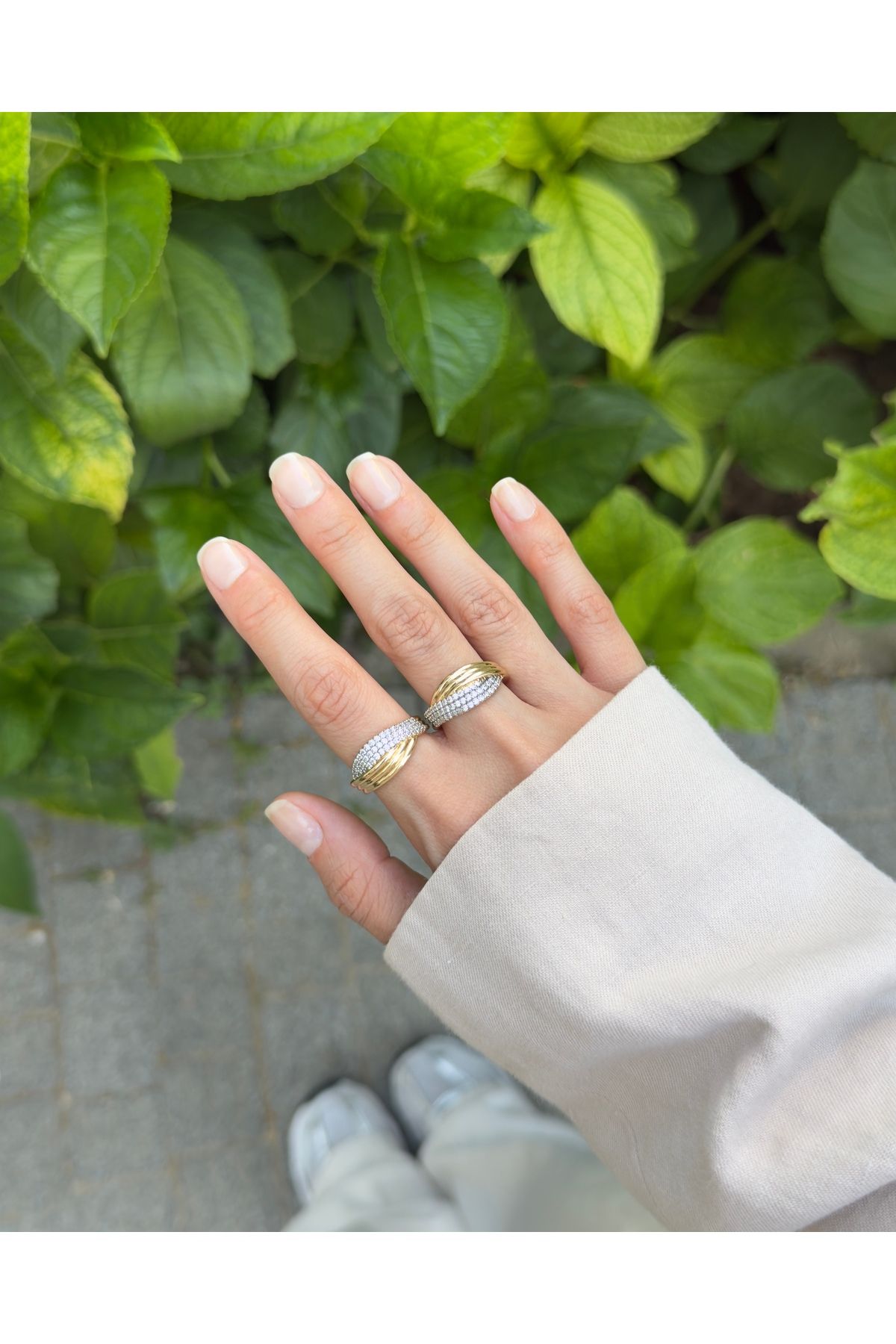kems jewels Vintage Model Zirkon Taşlı Altın Kaplama Ayarlanabilir Çelik Yüzük