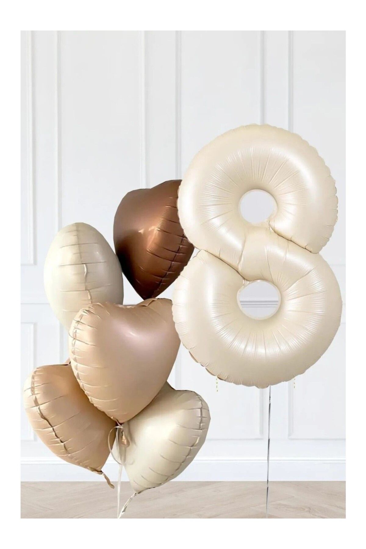 Papatya Party Yaş Temalı Retro Bej Yaş Balonlu Latte Bej Kahve Kalpli Retro Doğum Günü Yaş Balon Set