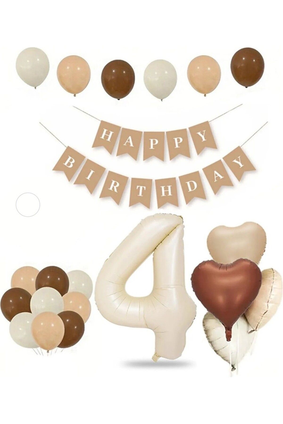 Papatya Party Tüm Yaşlar Retro Doğum Günü Seti Krem Rakam Folyo Banner Kalp Folyo Balon