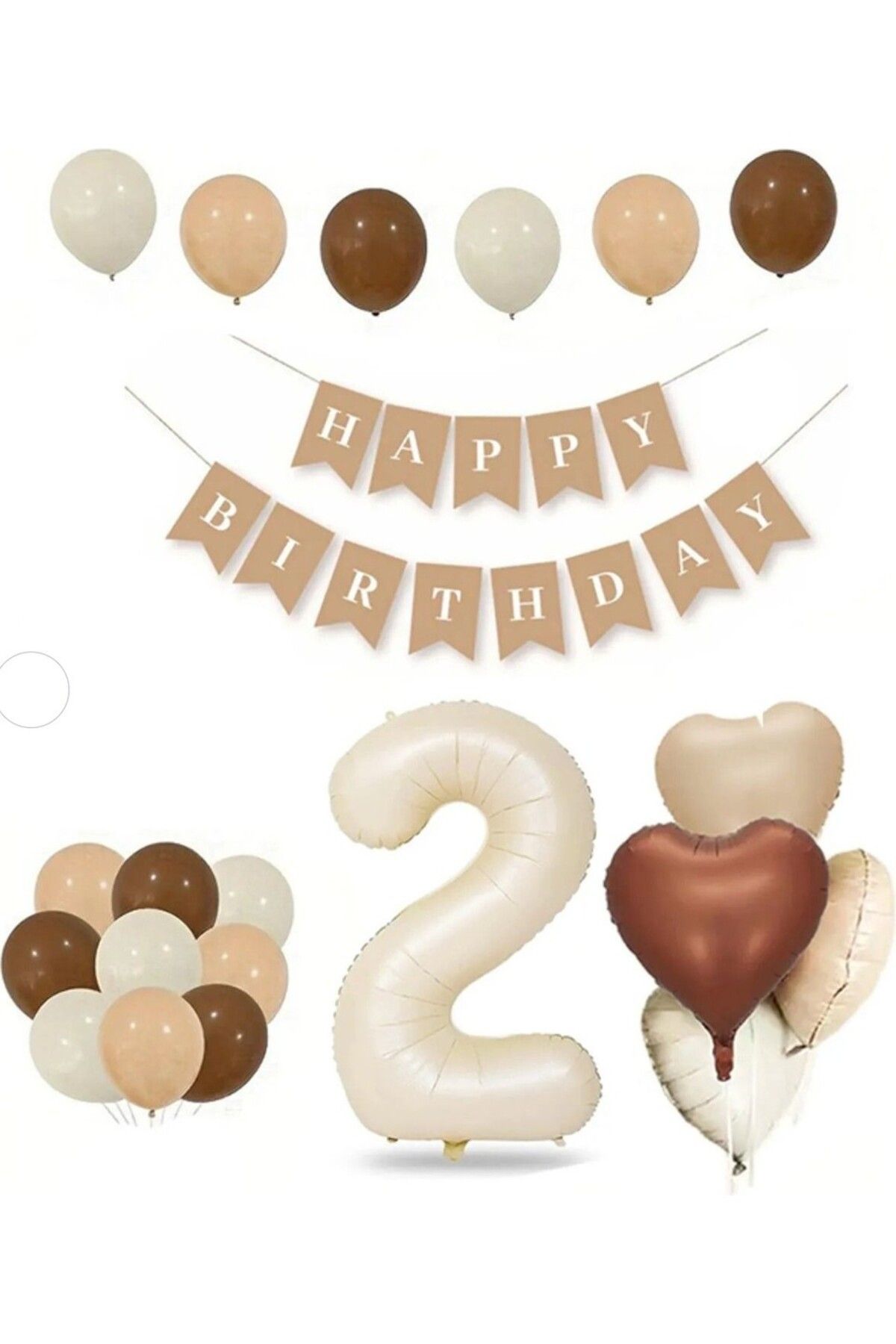 Papatya Party Tüm Yaşlar Retro Doğum Günü Seti Krem Rakam Folyo Banner Kalp Folyo Balon