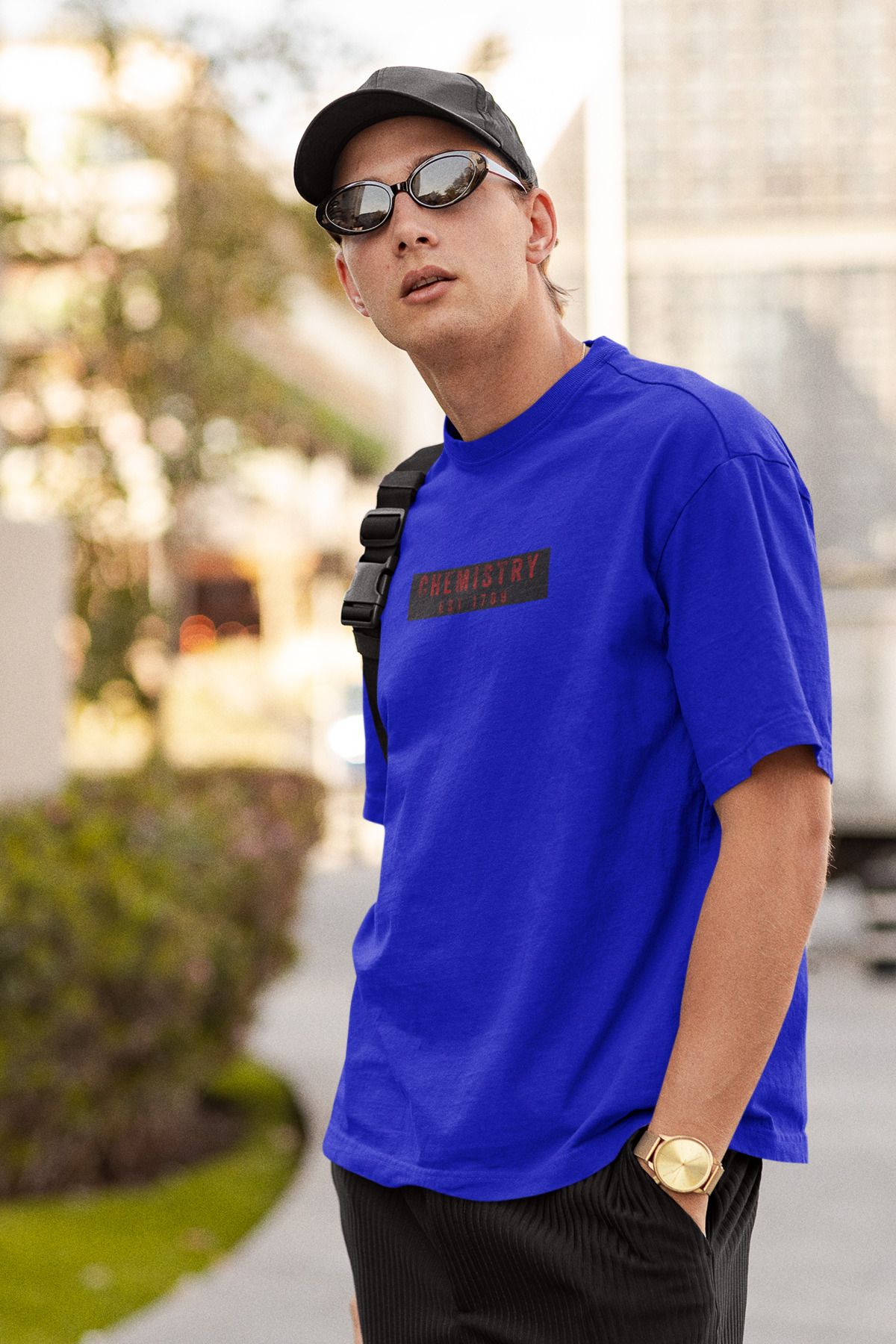 Uniquetex NUBENSE / KİMAS-23 - Oversize Unisex Kimya Baskılı Sax Mavi Bisiklet Yaka T-shirt (Bilim Tişört)