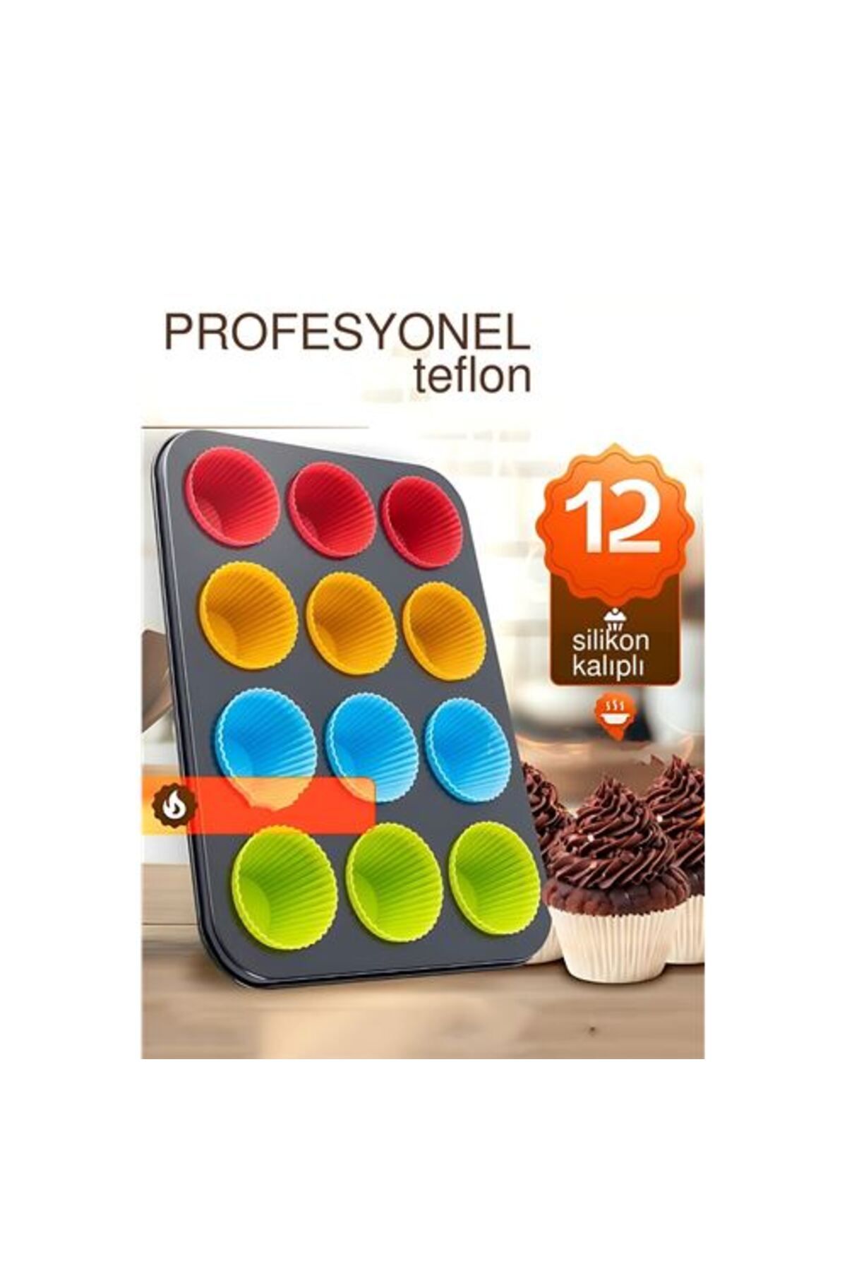 ModaCar 12 li Muffin Kalıbı Teflon Çelik - 12 ADET Silikon Muffi Kalıplı SET