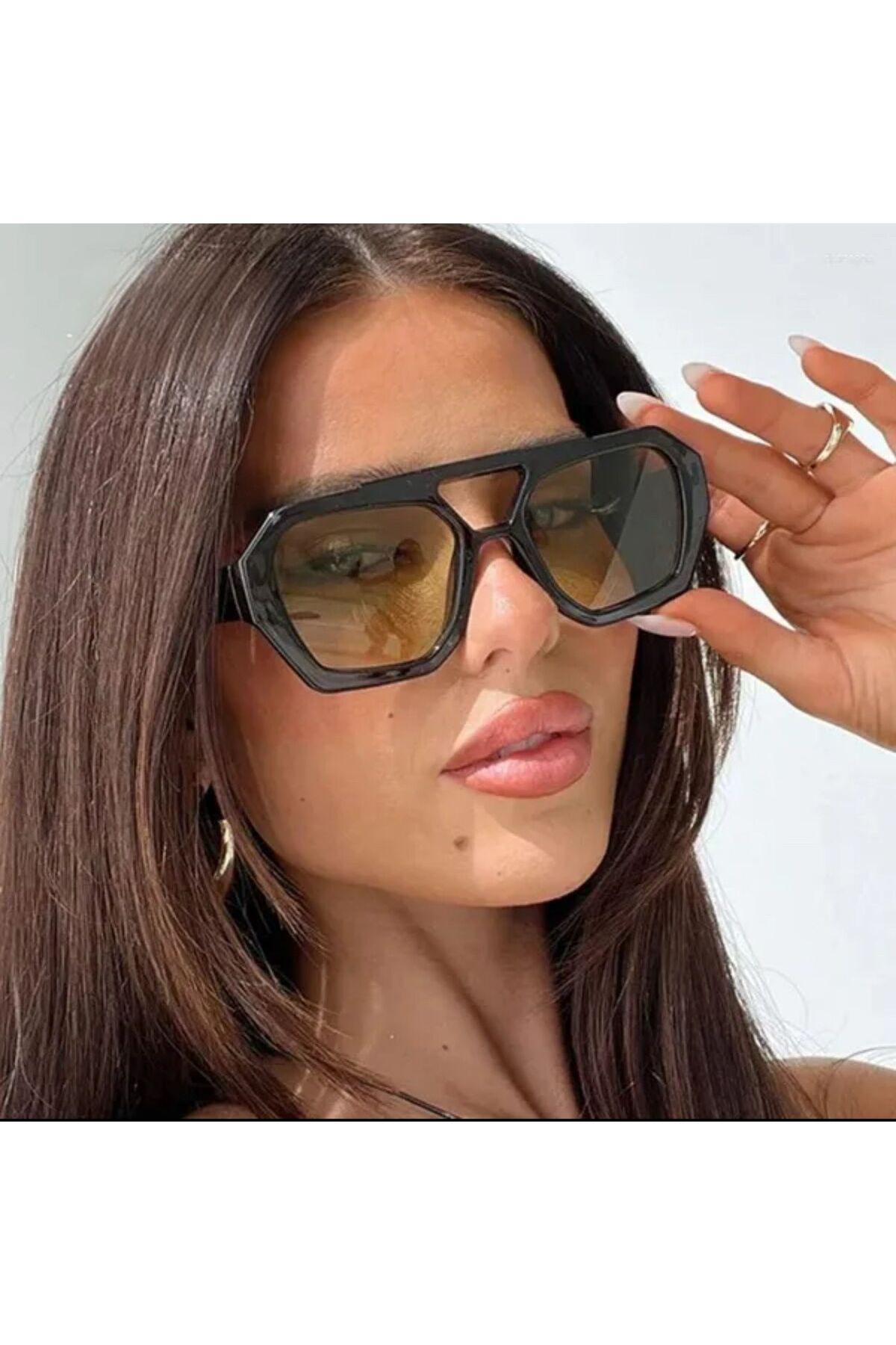 La sauvagine Üçgen Köprü Detaylı Oversize Kadın Güneş Gözlüğü – Kahverengi Camlı