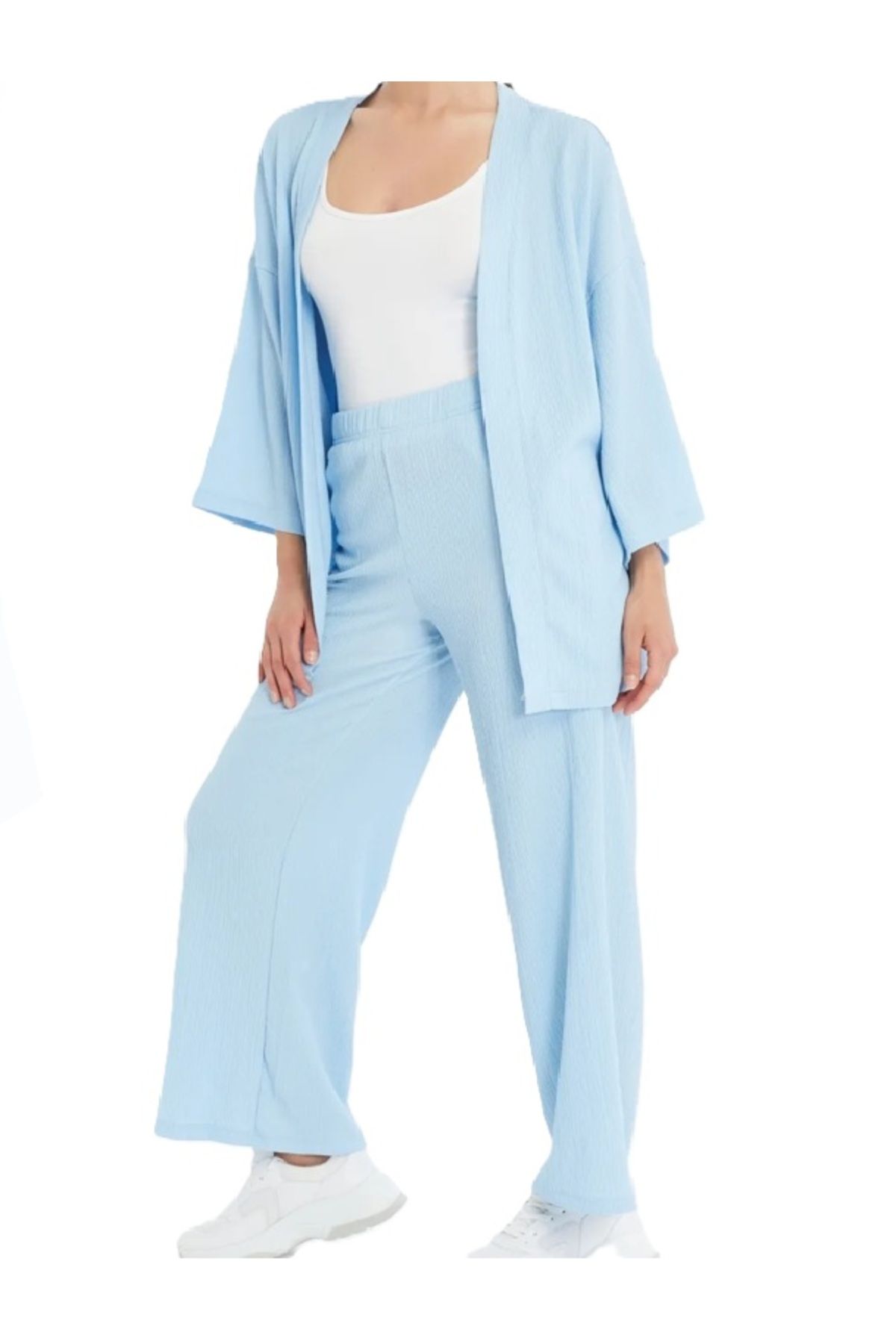 Femaura Kimono Takım Yazlık İnce kumaş Rahat beden Kadın Pantolon Üst Takım