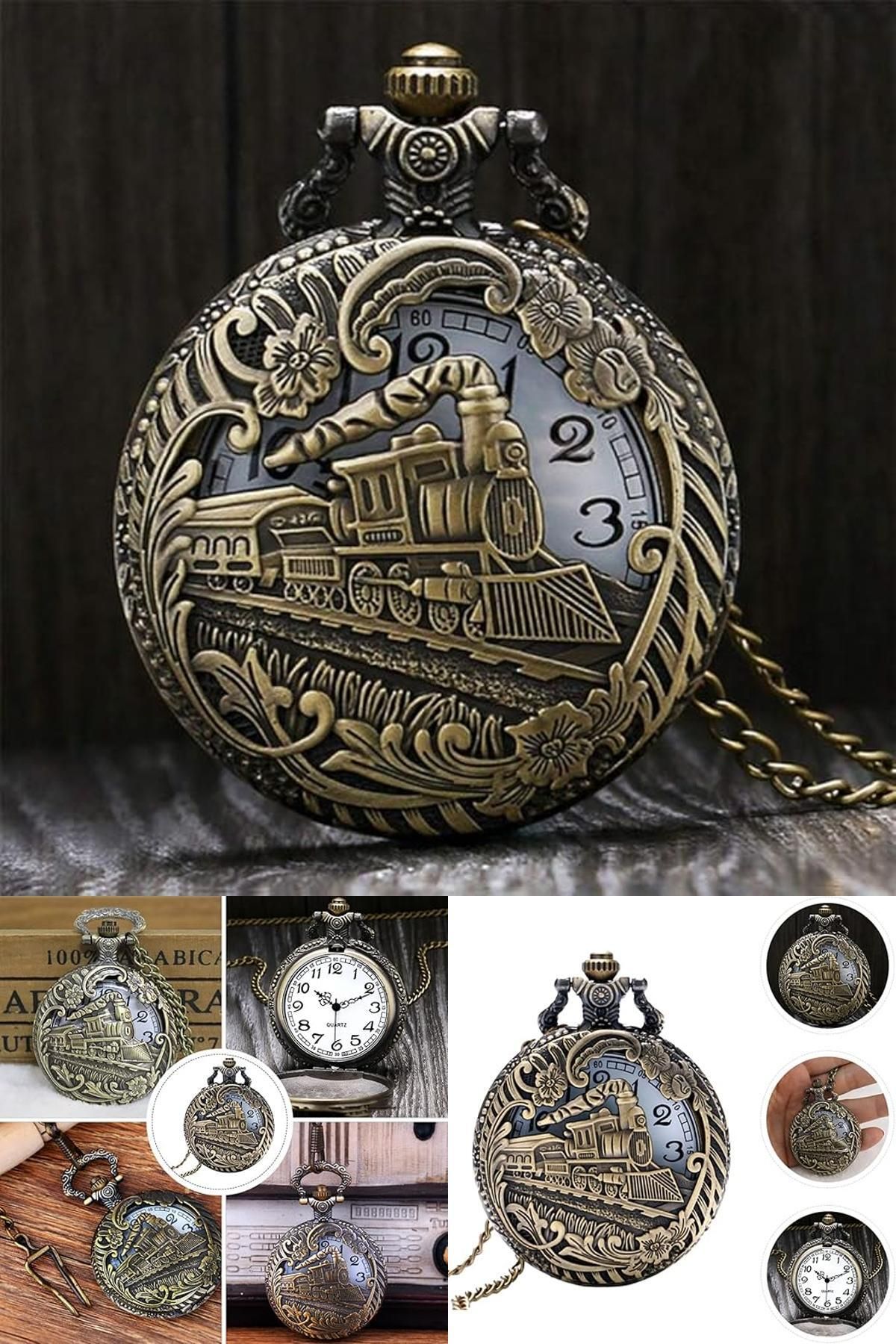 Midday 🚂 Antika Tren Görünüm Zincirli Köstekli Cep Saati Retro Buharlı Tren Deseni |Nostaljik Quartz Model