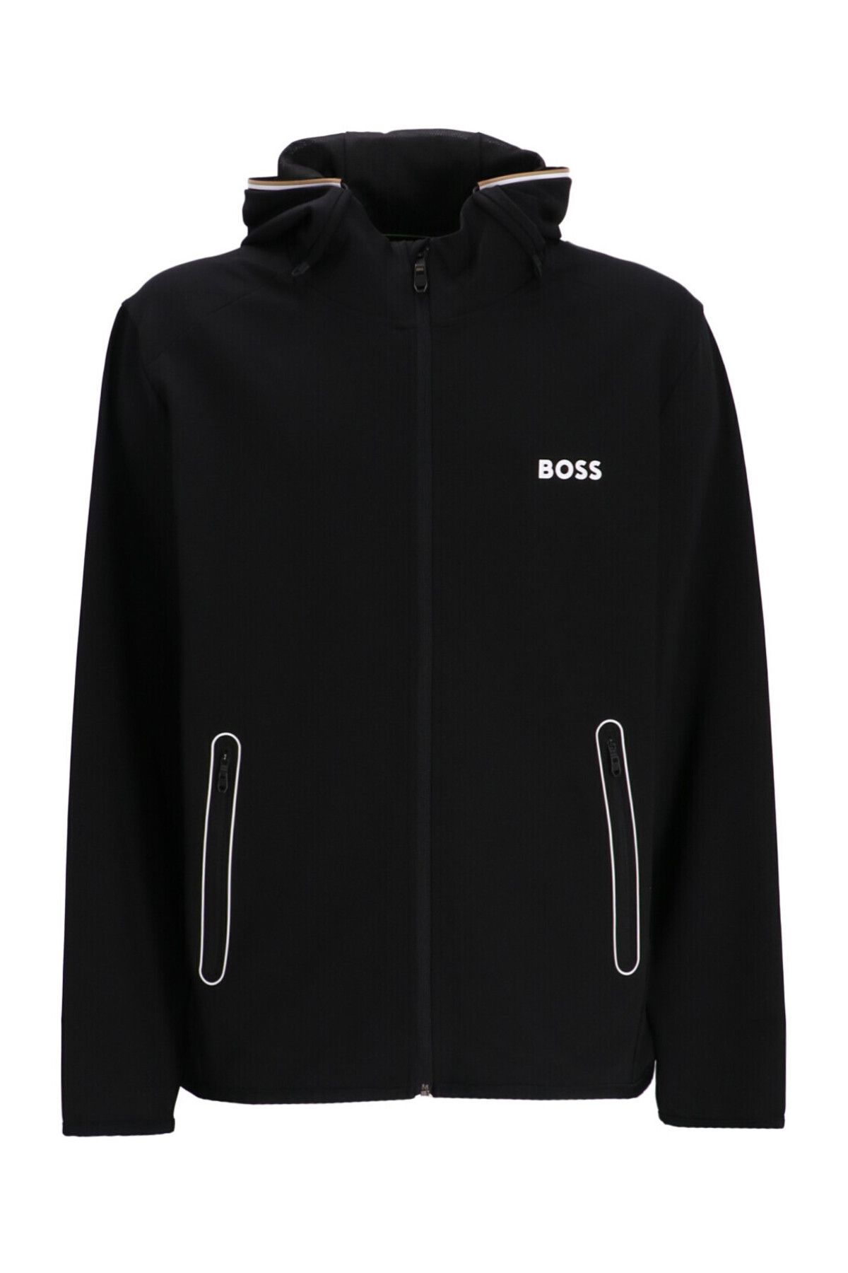 BOSS Erkek Normal Kalıp Lastikli Kapüşonlu Hızlı Kuruyan Esnek Kumaş Uzun Kollu Siyah Sweatshirt 50542948