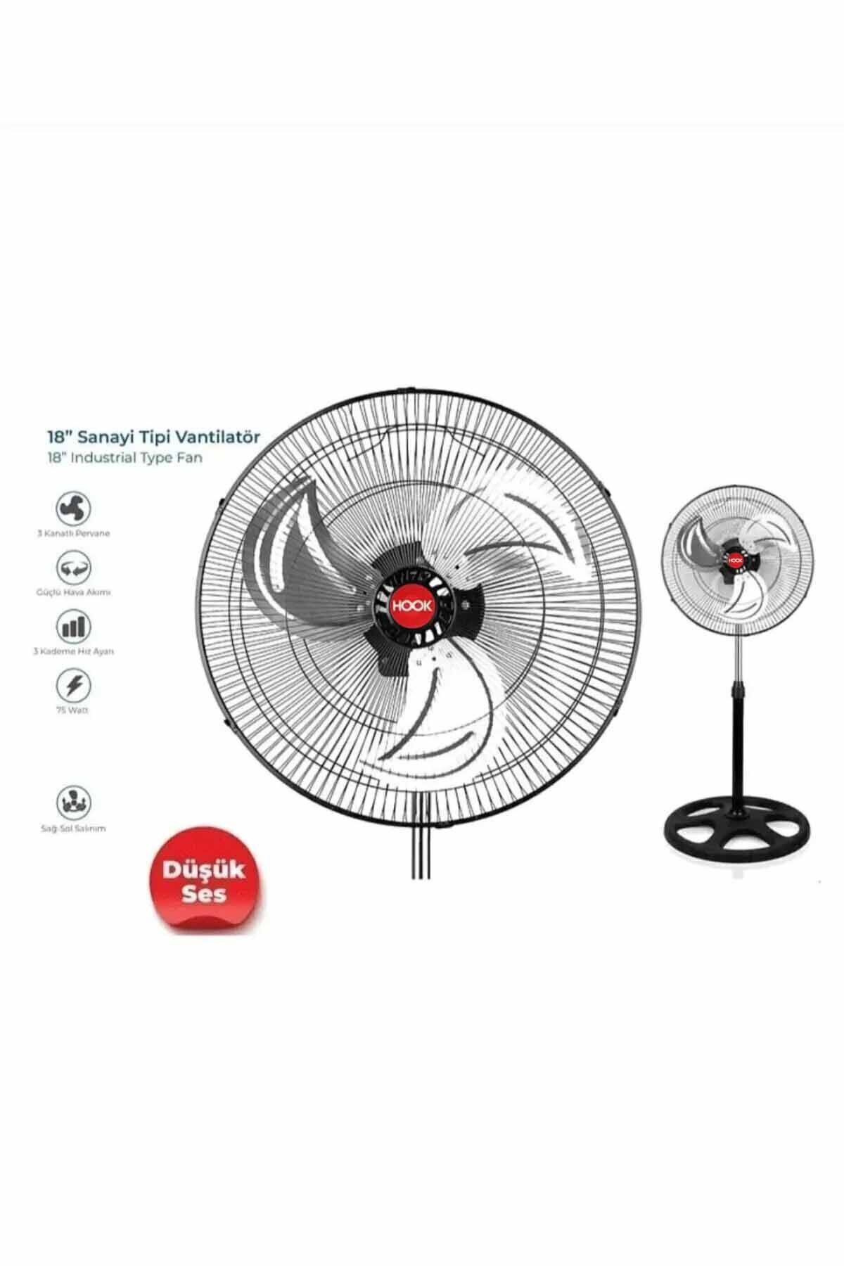 Hook By Troya Çelik Ayaklı Vantilatör Yaz İçin Büyük Sanayi Tipi Sessiz Serinletici 18'' 45Cm - 85W 3 Kanatlı