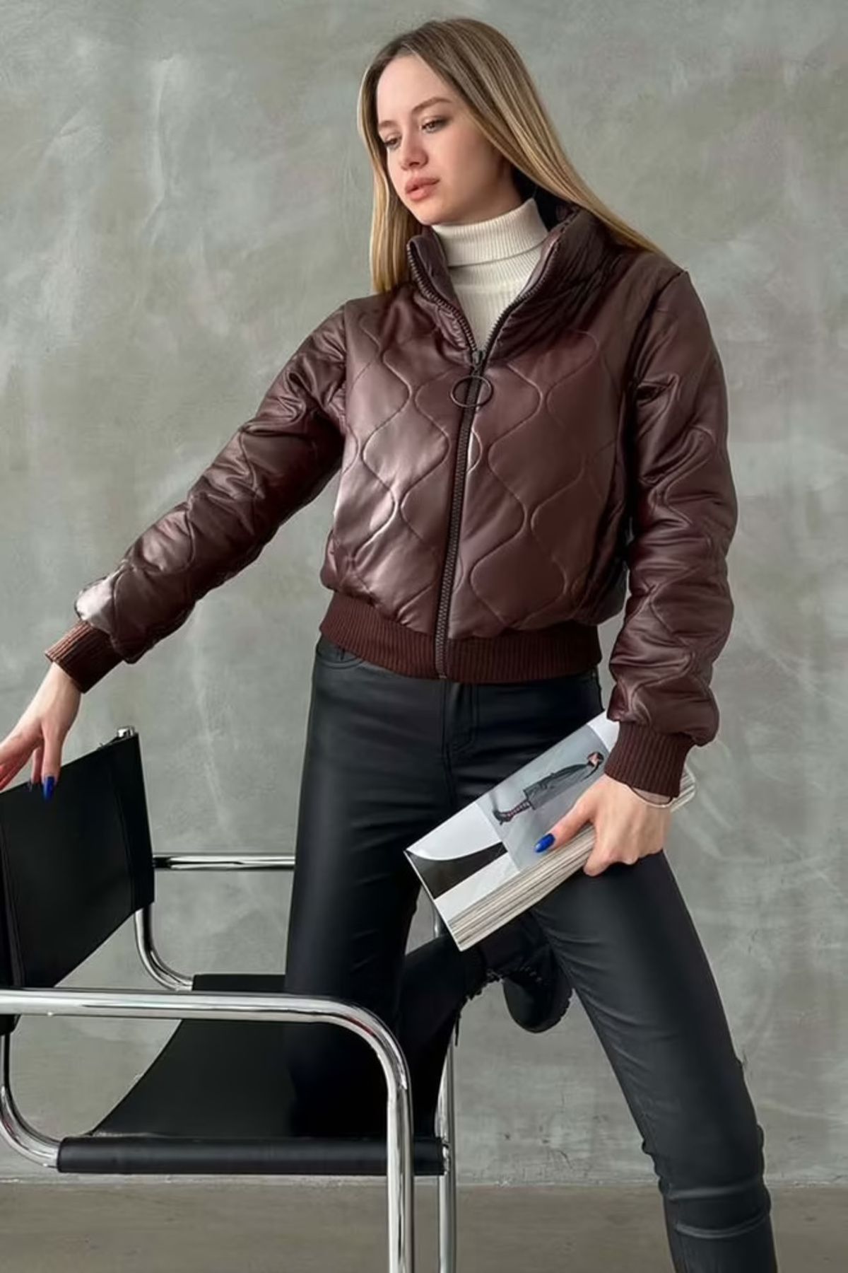 Bare & Bold F1192 Fermuarlı Deri Mont