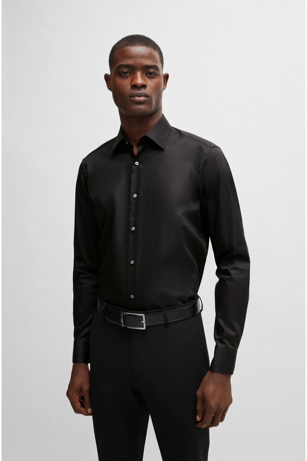 BOSS Erkek Regular Fit Pamuklu Uzun Kollu Siyah Gömlek 50479943-001