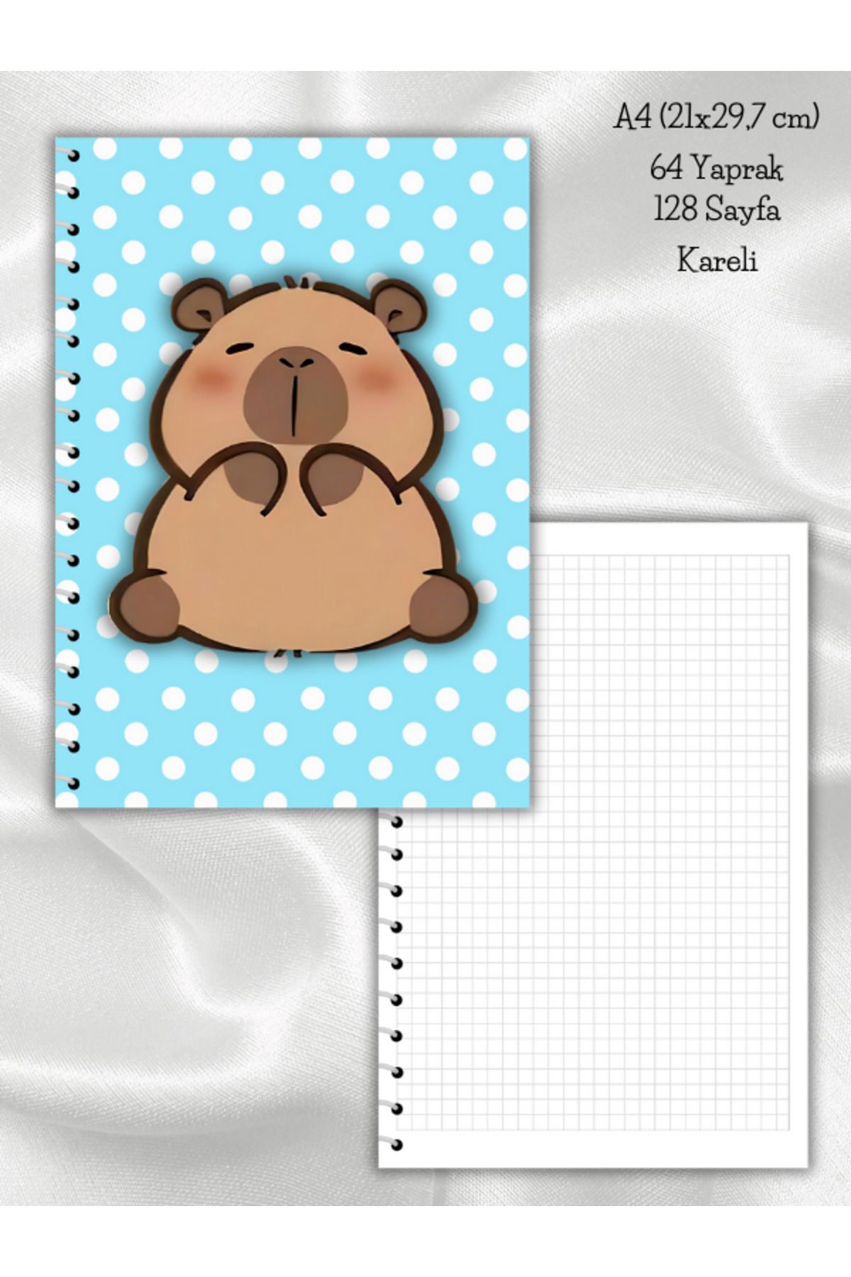 daily notebook-Capybara Checkered School Notebook, 64 Sheets Spiral A4 Large Size (21X29,7 cm) Size 1