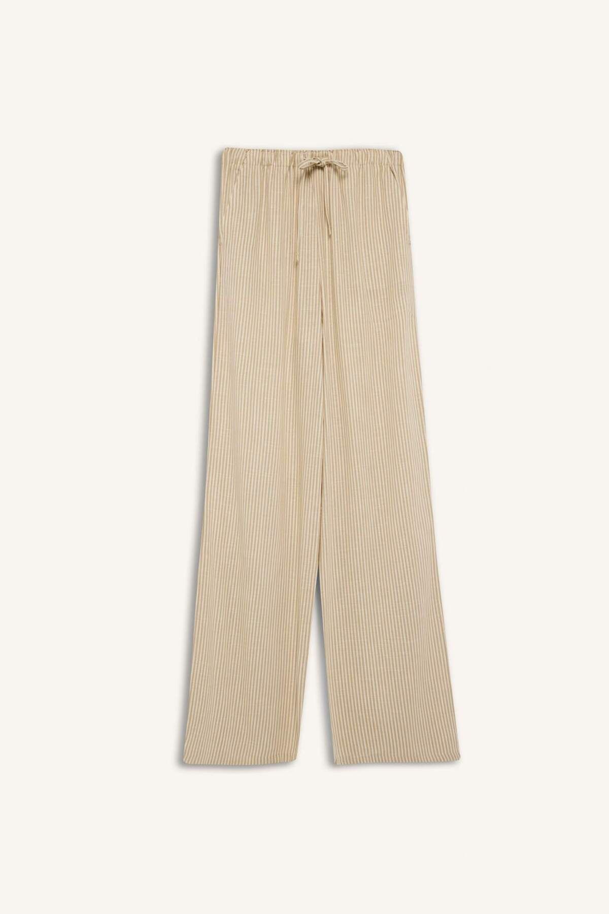 DeFacto Wide Leg Çift Cepli Beli Lastikli Standart Boy Keten Karışımlı Pantolon E1994AX25SM