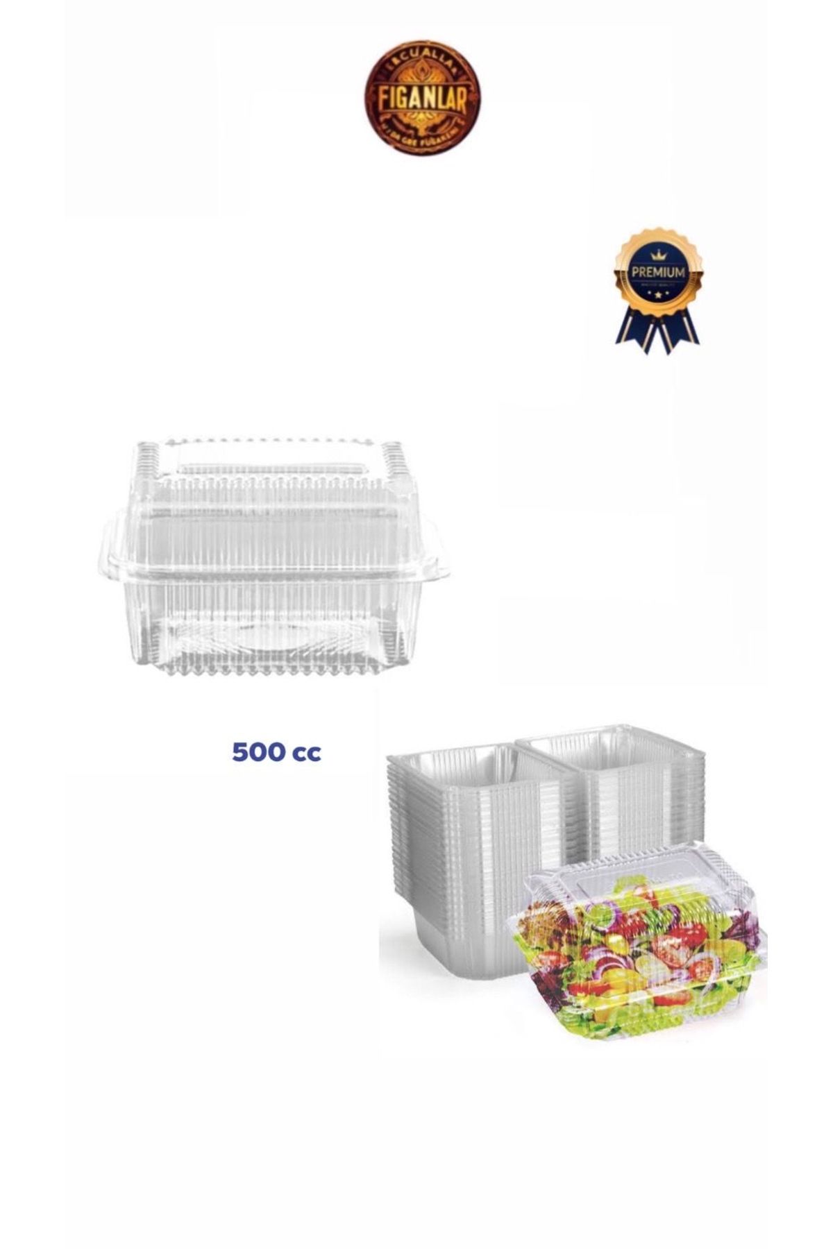 figanlar ambalaj Yüksek Kaliteli Şeffaf Kapaklı Bombeli Plastik 500cc Peynir/Salata Saklama Kabı 100'lü
