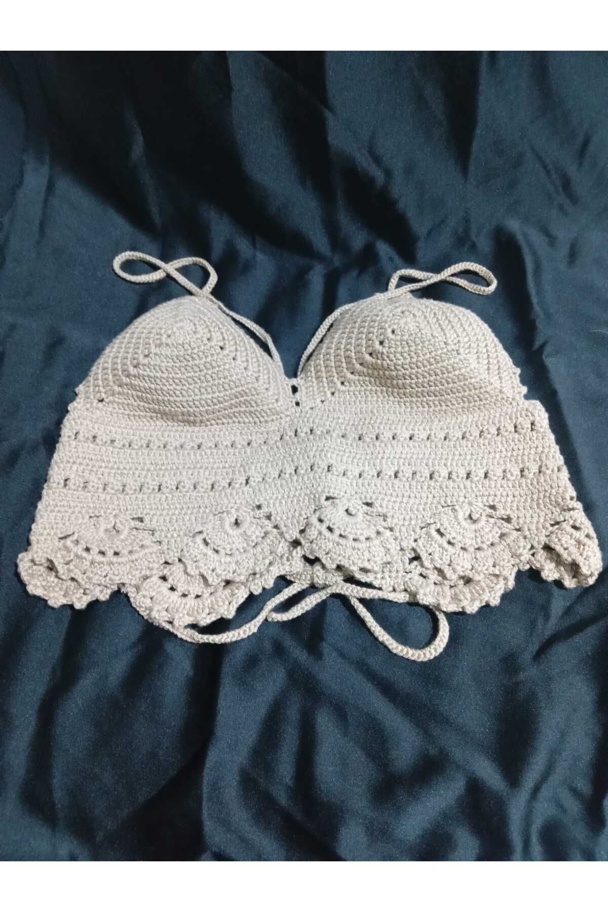MAYA.M kadın el örmesi bej crop top