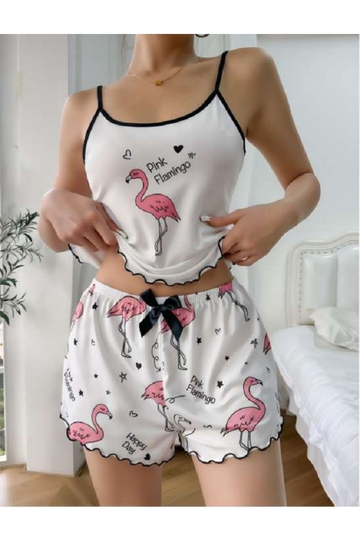 Bleu Petite Flamingo Desenli Örme Kadın Şortlu Pijama Takım
