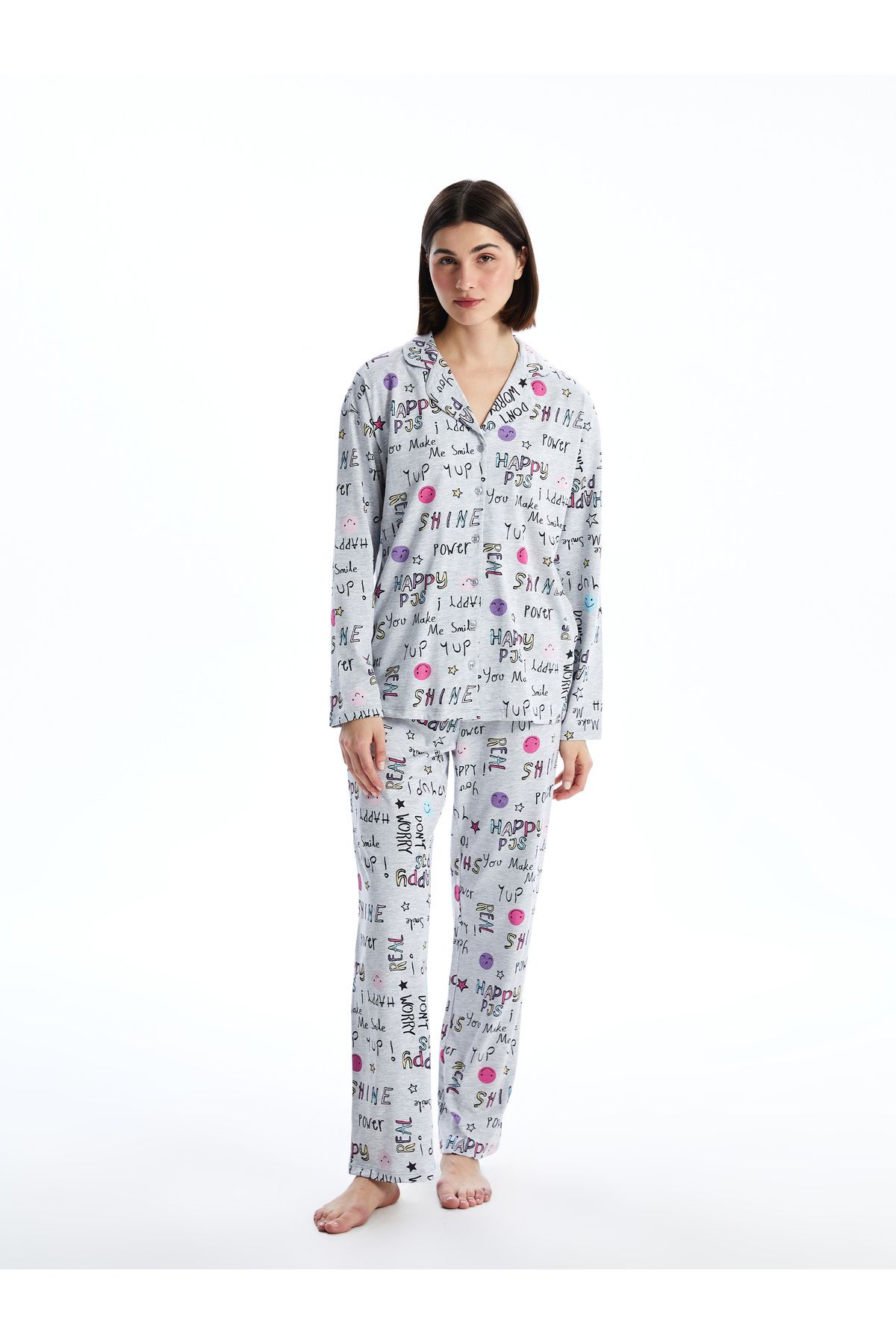 LC Waikiki-Shirt Collar Patterned Women's Pajamas Set 2