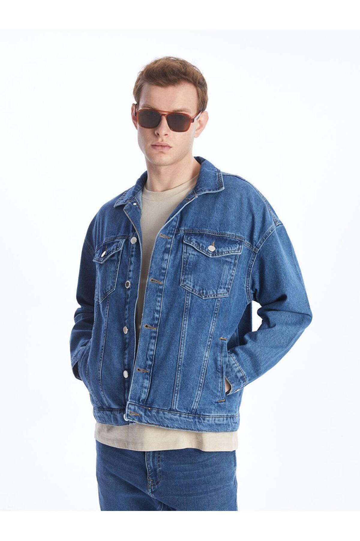 LC Waikiki Indigo Rahat Kalıp Erkek Jean Ceket