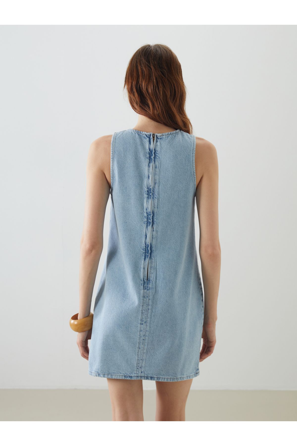 LC Waikiki-Μίνι τζιν φόρεμα με γιακά Halter σε γραμμή Α 4