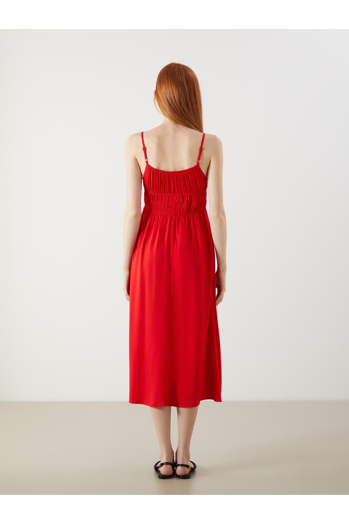 LC Waikiki-Tie-Up Neckline Suspender Gathered Dress 4