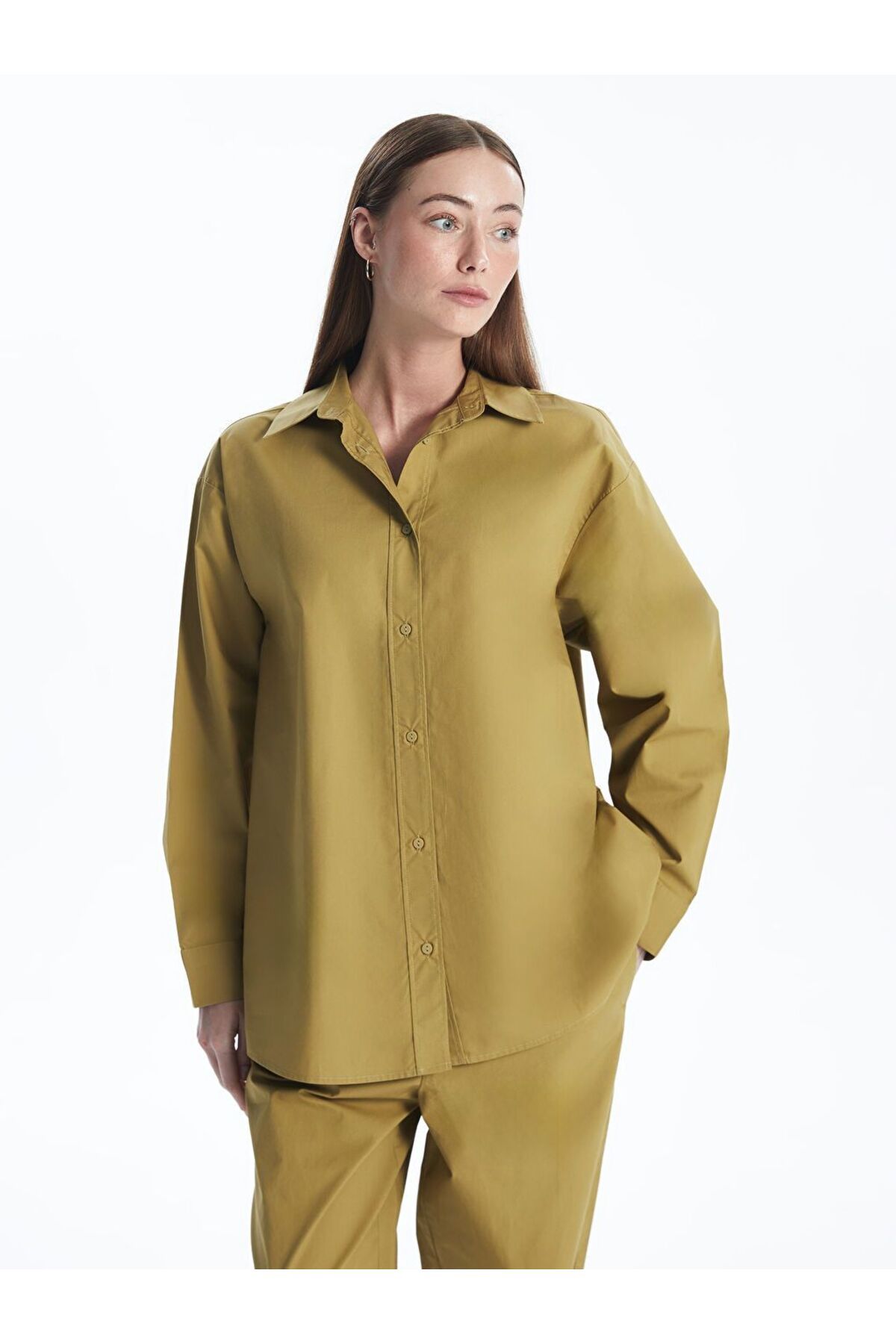 LC Waikiki Yeşil Düz Oversize Kadın Gömlek Tunik