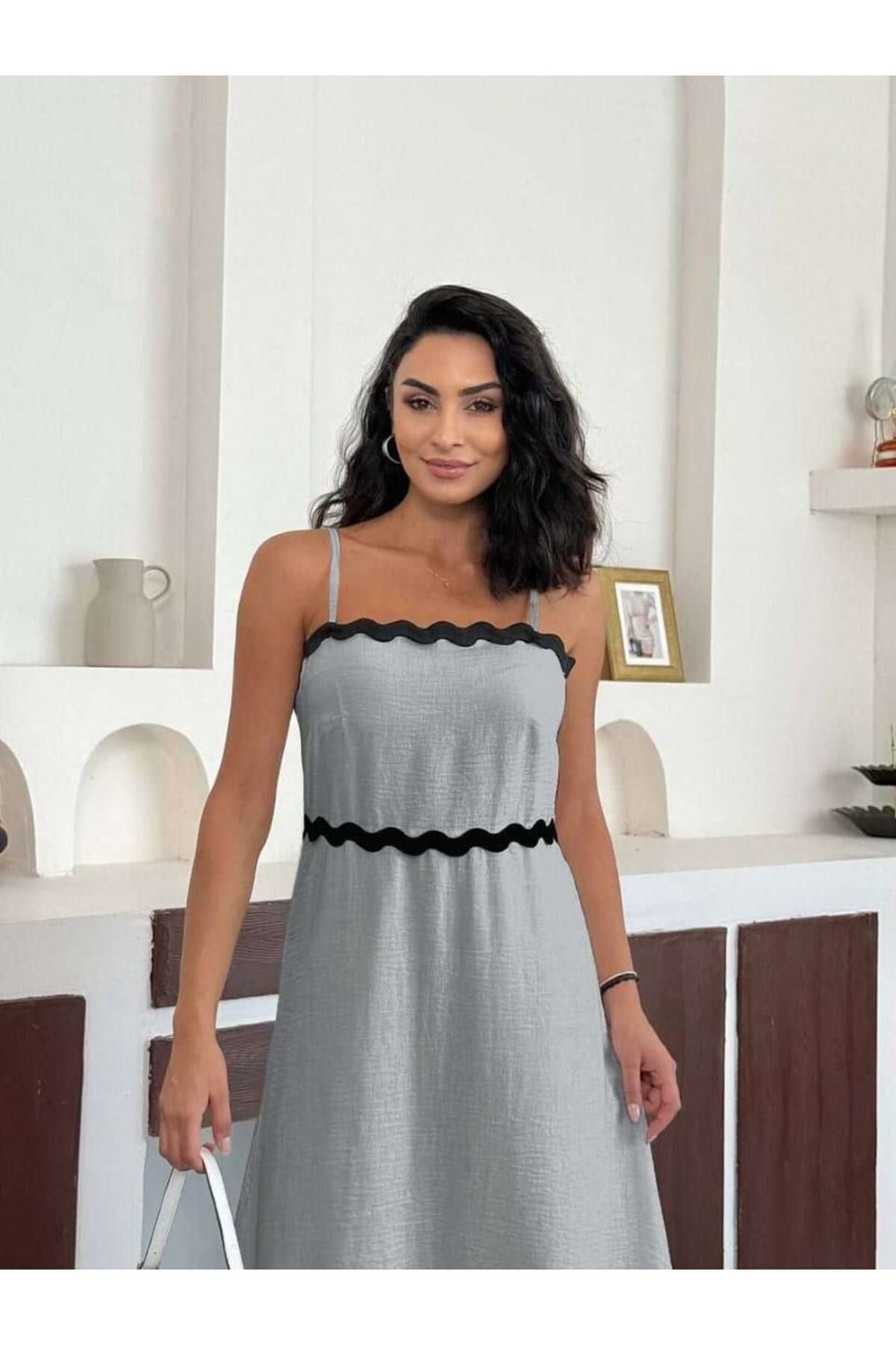 jennyfer garment İTHAL KETEN KUMAŞ ASTARLI ELBİSE